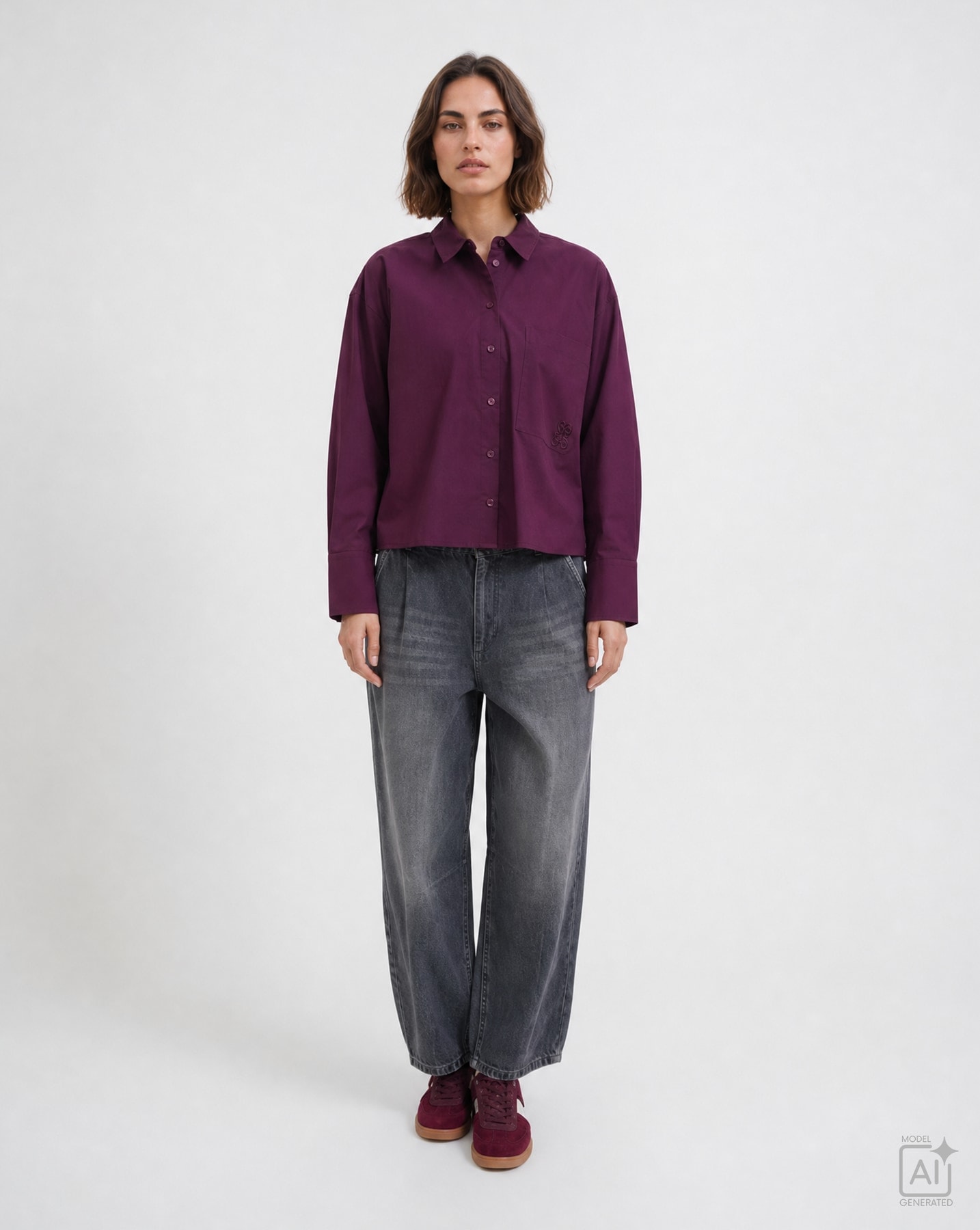 Smith & Soul Blouse chemise mit Logostickerei, Kellerfalte