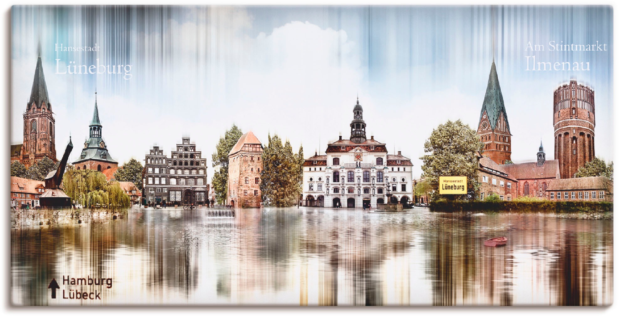 Image of Artland Leinwandbild "Lüneburg Skyline Abstrakte Collage" Deutschland 1 Stk. tlg. auf Holzrahmen gespannt
