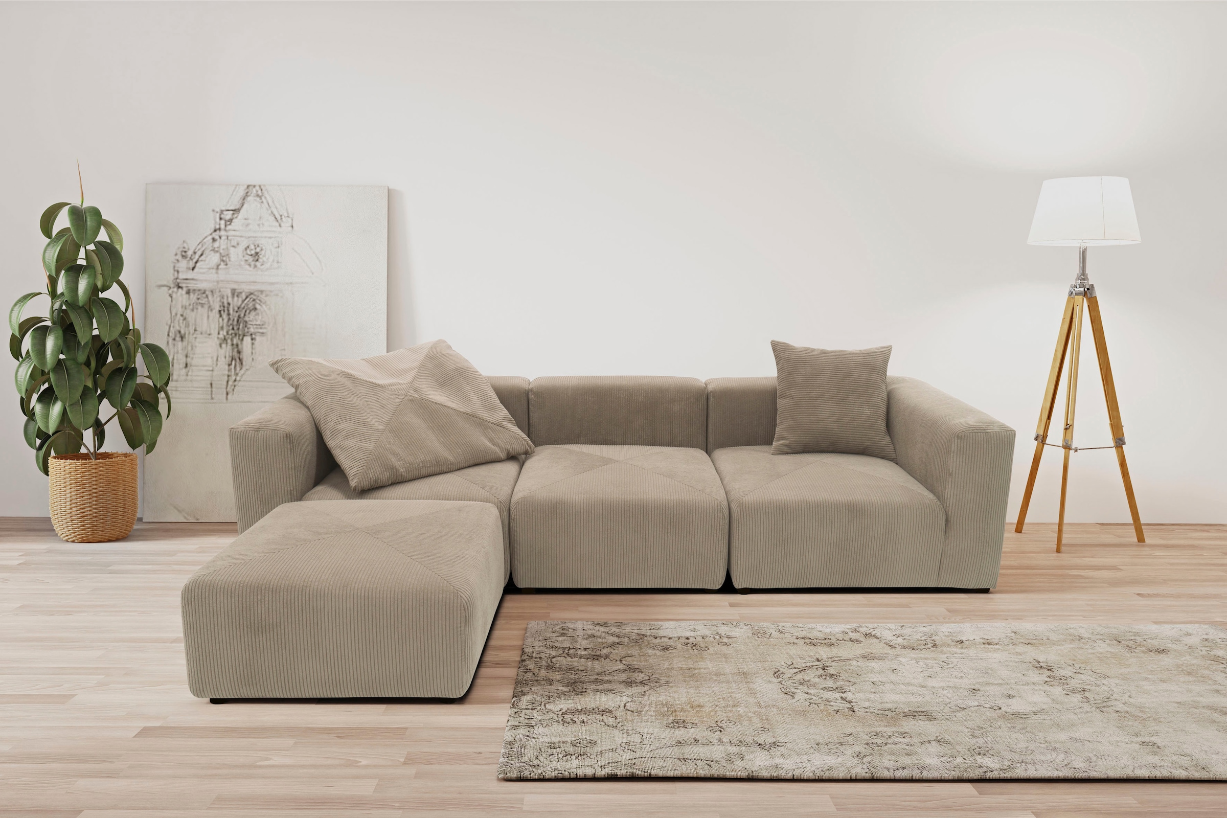 Image of Home affaire Ecksofa "Gerrid L-Form" Cord-Bezug, Modulsofa, bestehend aus Eck- und Mittelelement + Hocker