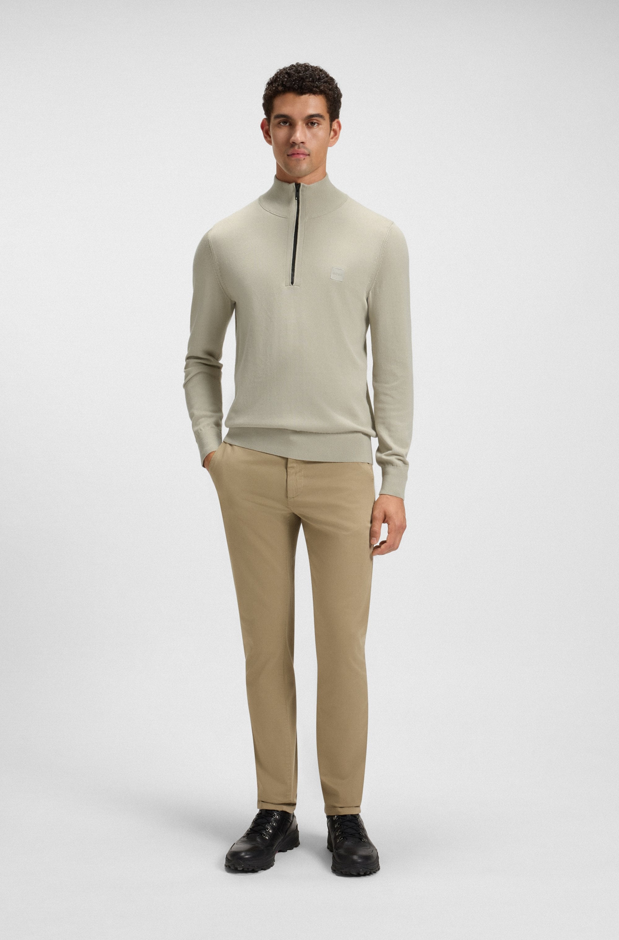 BOSS ORANGE Rollkragenpullover »Kanobix« Regular fit, Stehkragen mit Reissverschluss, Ton-in-Ton Logo