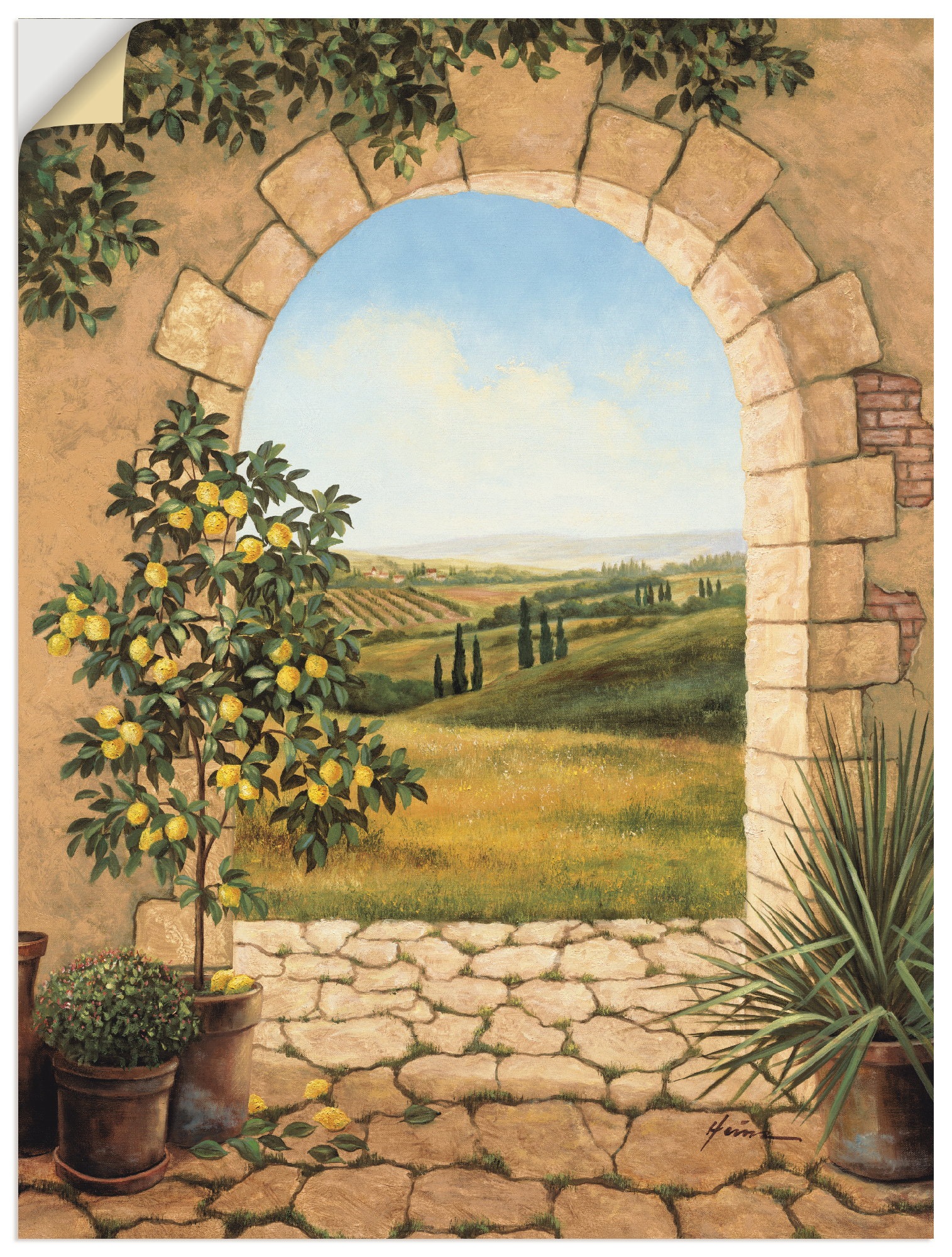 Image of Artland Wandbild »Zitronenbaum vorm Torbogen«, Fensterblick, (1 St.), in vielen Grössen & Produktarten - Alubild / Outdoorbild für den Aussenbereich, Leinwandbild, Poster, Wandaufkleber / Wandtattoo auch für Badezimmer geeignet bei Ackermann Versand Schwe