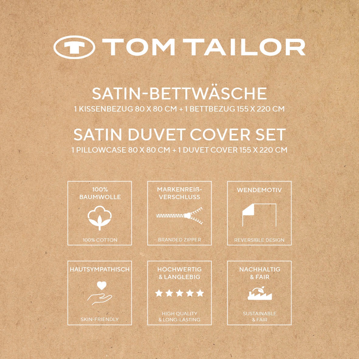 TOM TAILOR HOME Linge de lit »CLASSIC SATIN STRIPES in Gr. 135x200cm oder 155x220cm« 2 cuis new bedroom, passepoil coloré sur l’oreiller