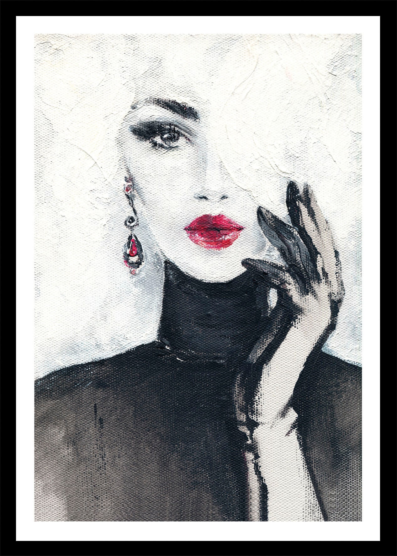 Image of Bönninghoff Bild mit Rahmen "Wandbild gerahmt FRAU MIT ROTEN LIPPEN 50x70 cm – Stilvolles" Fashion Frau 1 Stk. tlg. mit dekorativem Rahmen