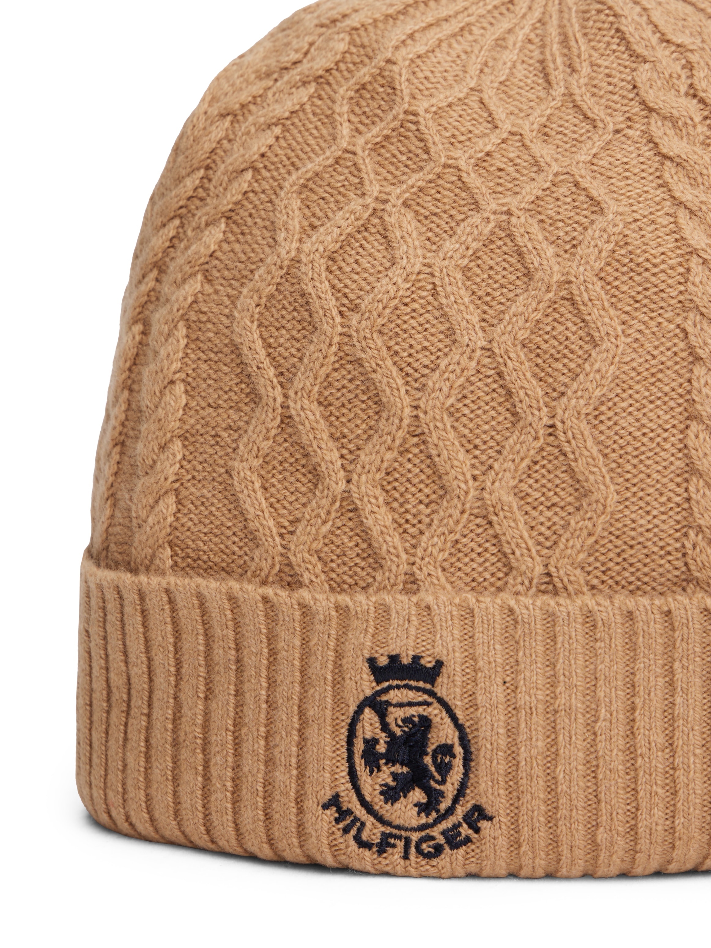 Tommy Hilfiger Bonnet »TH CREST KNIT« Zopfstrickmuster, mit TH-Wappen