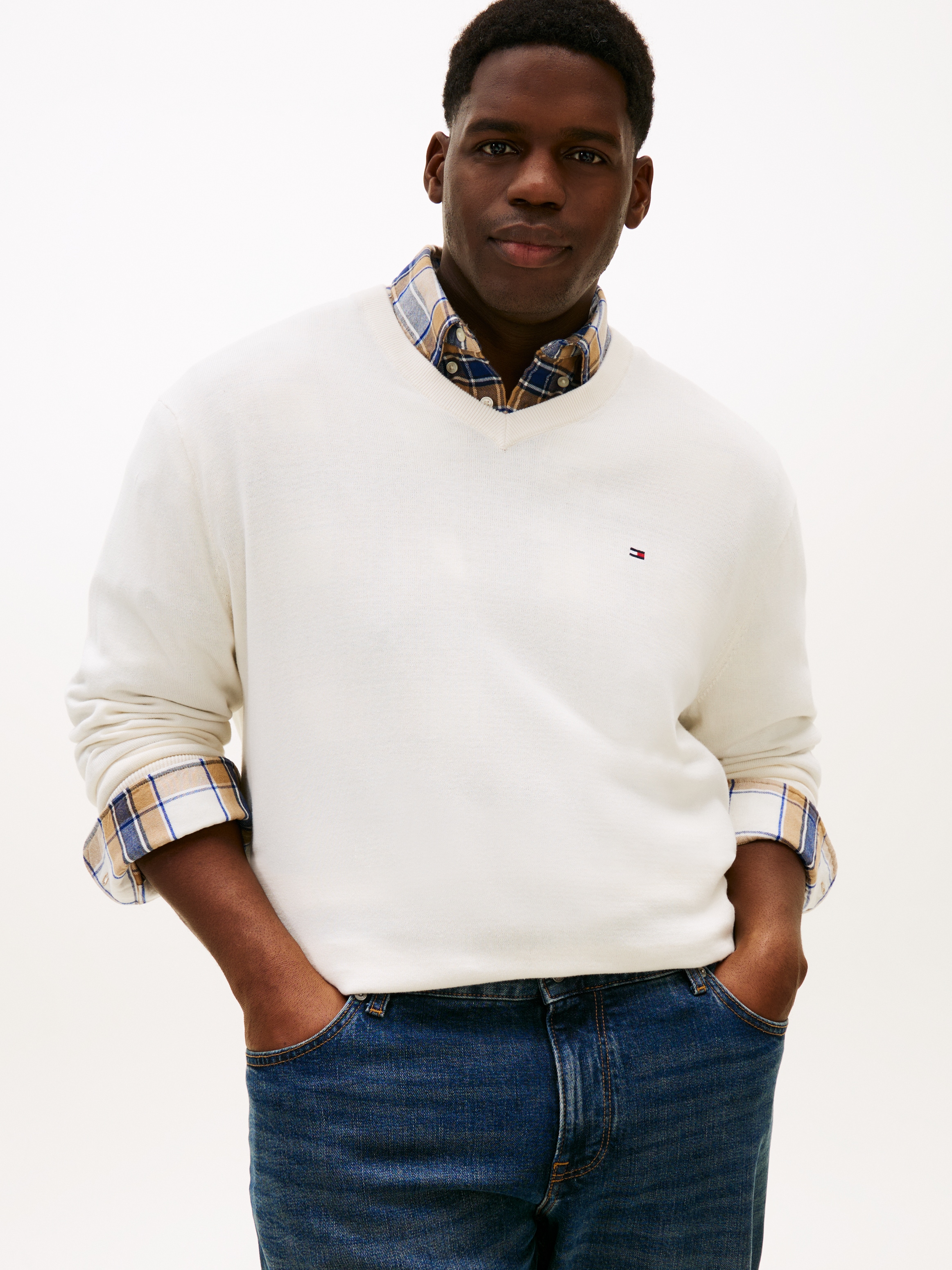 Tommy Hilfiger Big & Tall Pull col V »BT-ESSENTIAL COTTON« Rippbündchen am Ärmel, Saum und Ausschnitt,  Grosse Grössen, normale Passform