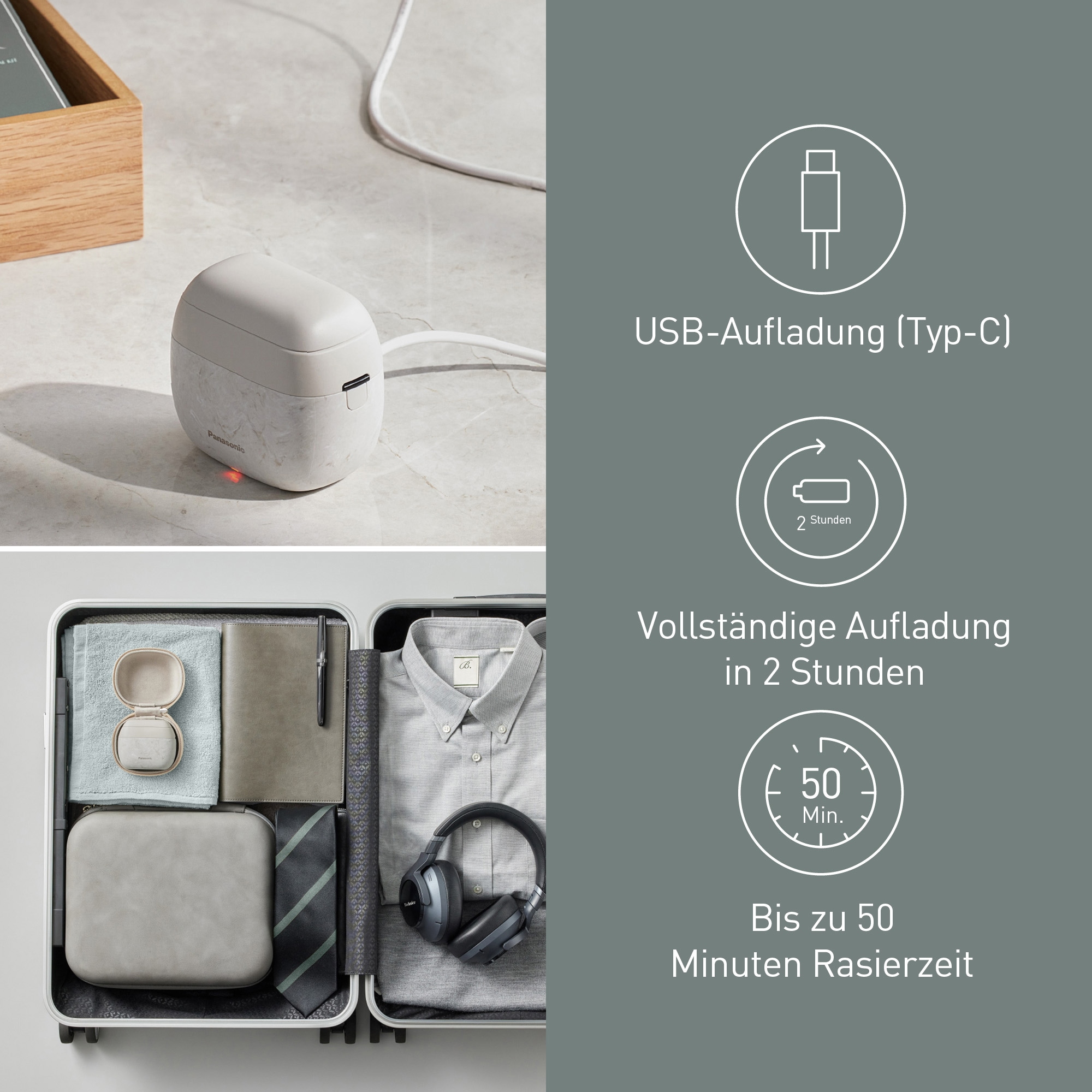 Panasonic Rasoirs électriques »ES-PV6B-W803« Kompakt, 5 Edelstahlklingen, USB-Laden (Typ-C), Bartdichten-Sensor+
