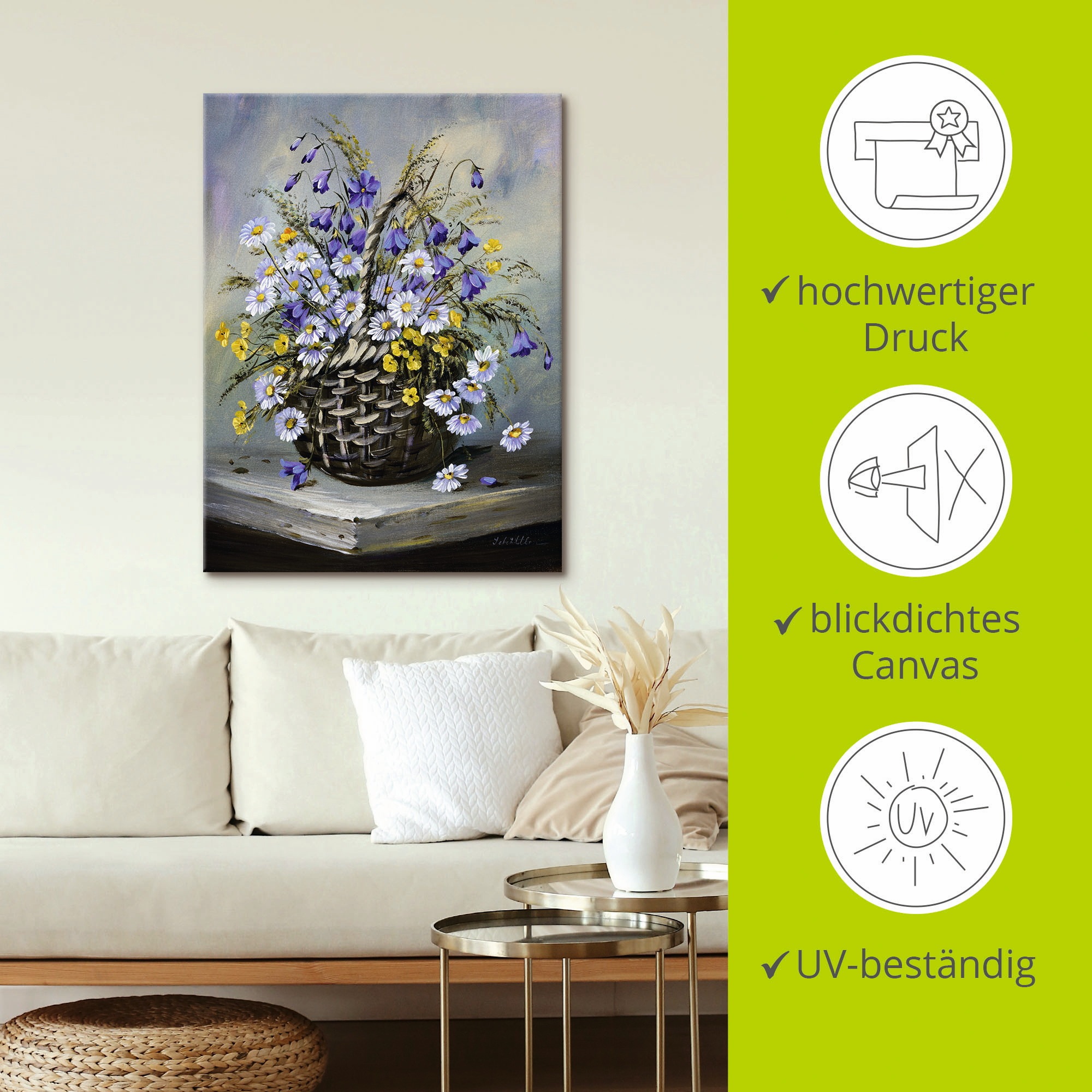 Artland Wandbild »Bunter Korb«, Blumen, (1 St.), als Leinwandbild, Poster in verschied. Grössen