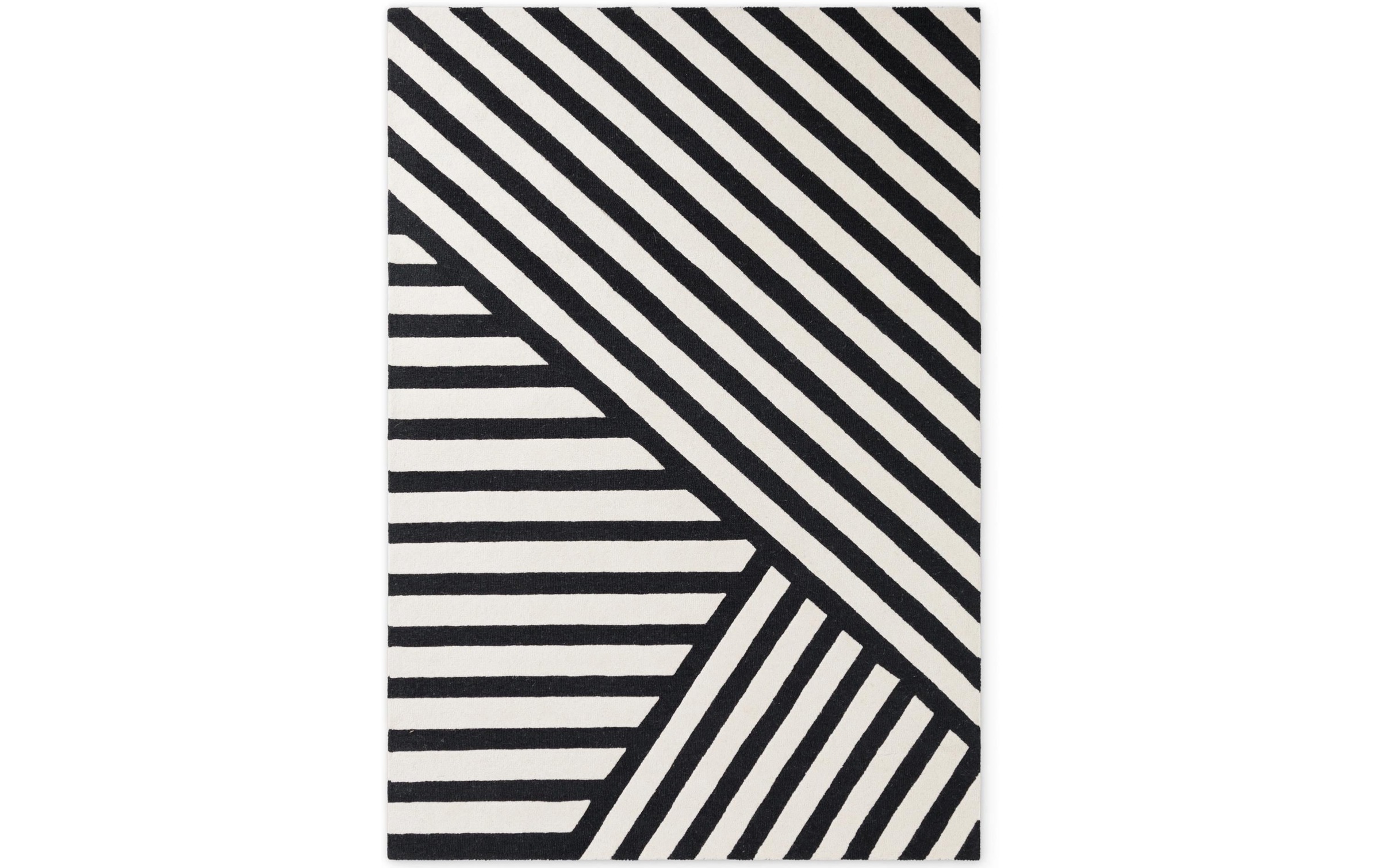 Image of ELLE DECORATION Teppich "Noir" rechteckig 12 mm Höhe Wolle, Natur, Wohnzimmer, schwarz weiss, Modern, Geometrisch, Streifen