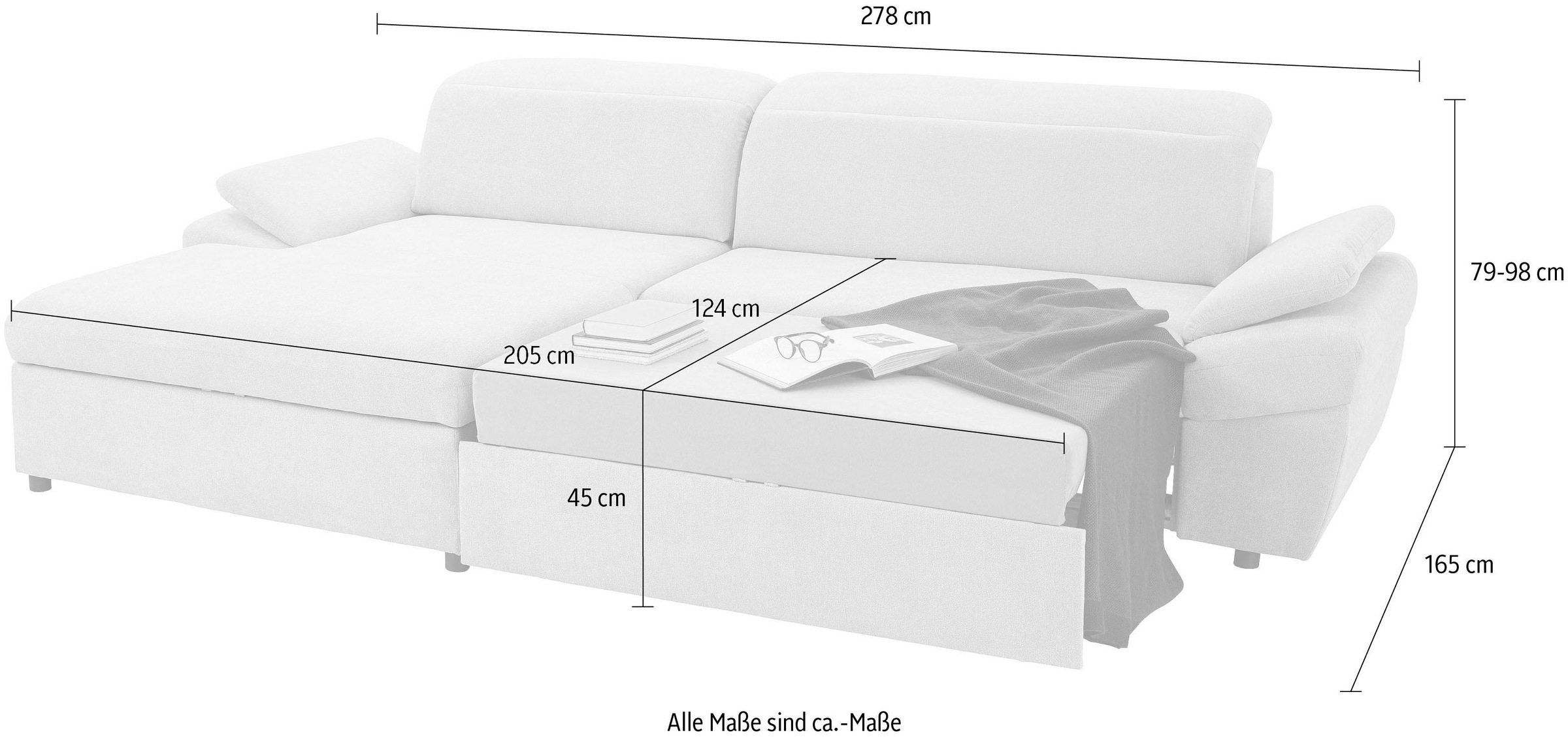 exxpo - sofa fashion Ecksofa »Kyoto, inkl. Kopfteil- und Armteilverstellung, hoher Sitzkomfort«, wahlweise mit Bettfunktion und Bettkasten, hochwertige Bezüge, L-Form