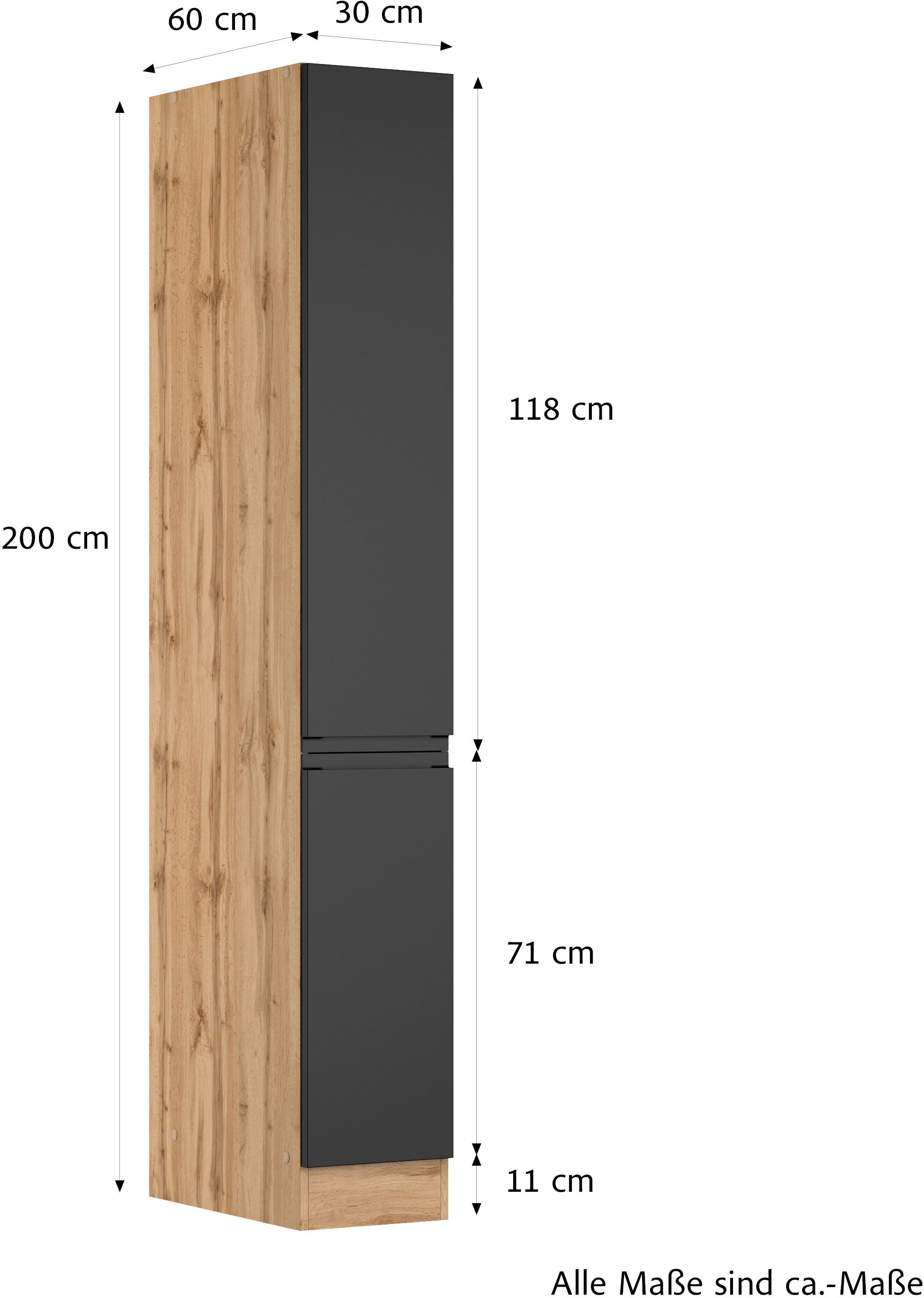 KOCHSTATION Armoire à pharmacie »KS-Virginia,neu in verbesserter Ausführung« Rangement, Softclose,  largeur 30 cm, hauteur 200 cm, 2 tiroirs, fonction soft-close