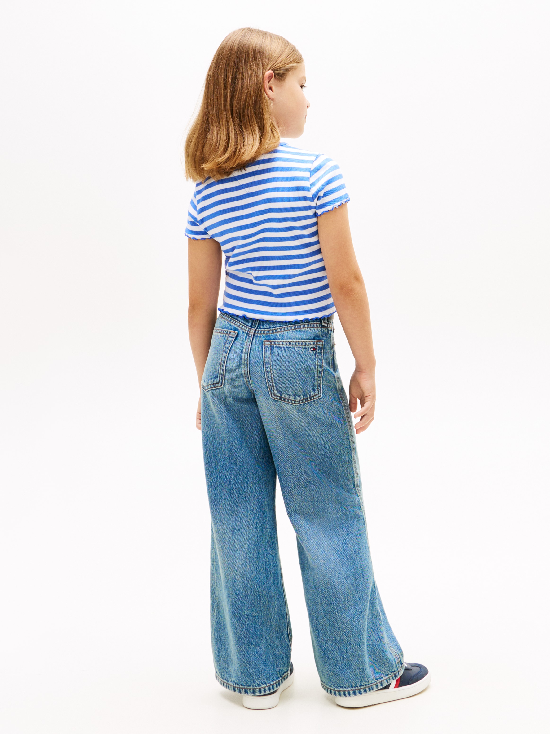 Tommy Hilfiger T-shirt »ESSENTIAL RIB TOP mit Babylock-Kanten und Stickerei« unifarben, casual, regular fit, Baumwollmix, Rundhals