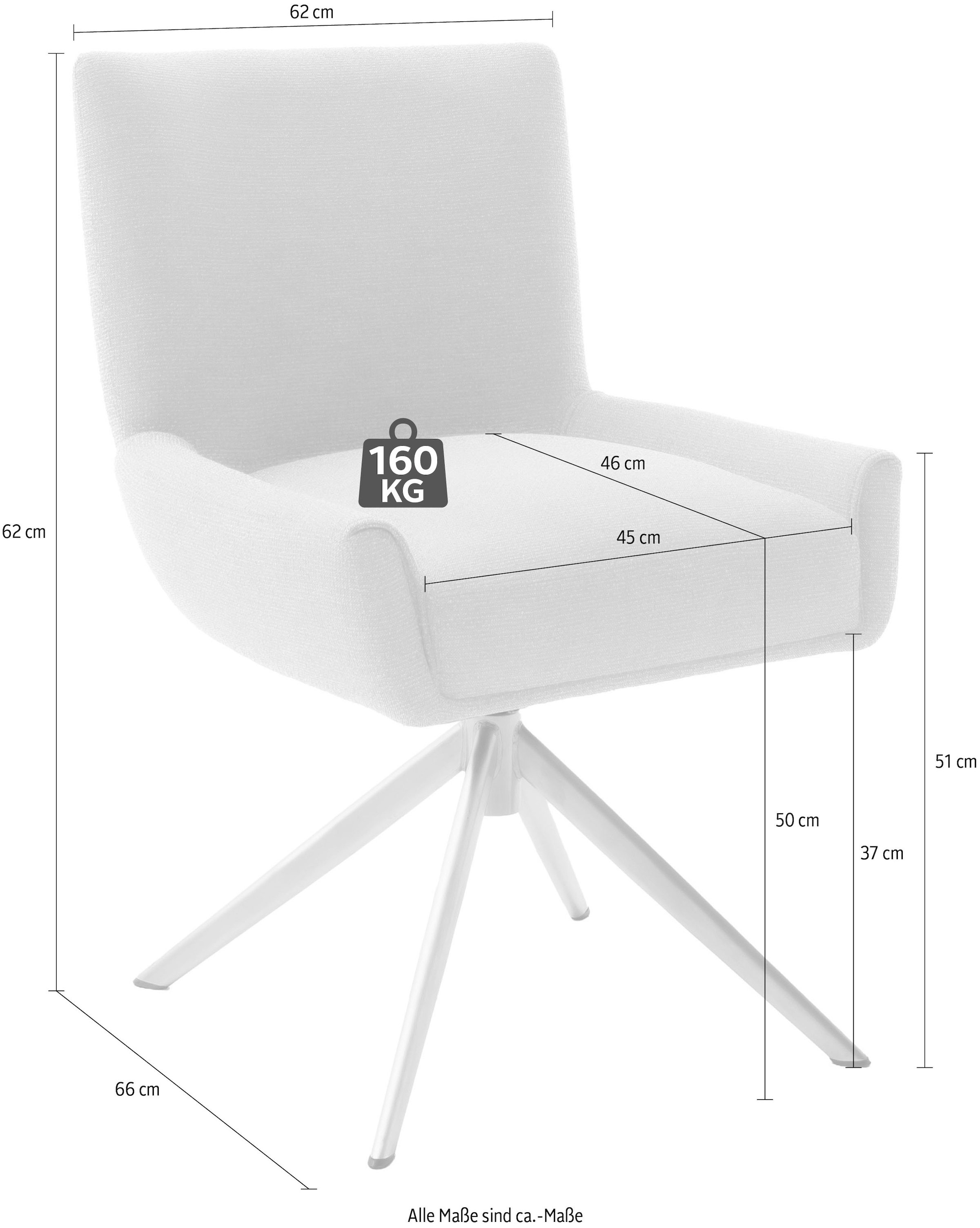 MCA furniture 4-Fussstuhl »WILSON Esszimmerstuhl, Armlehnstuhl, Polsterstuhl, modern«, (Set), 2 St., Flachgewebe, Stuhl, Armlehnenstuhl, drehbar, Taschenfederkern, belastbar 160 kg,XXL