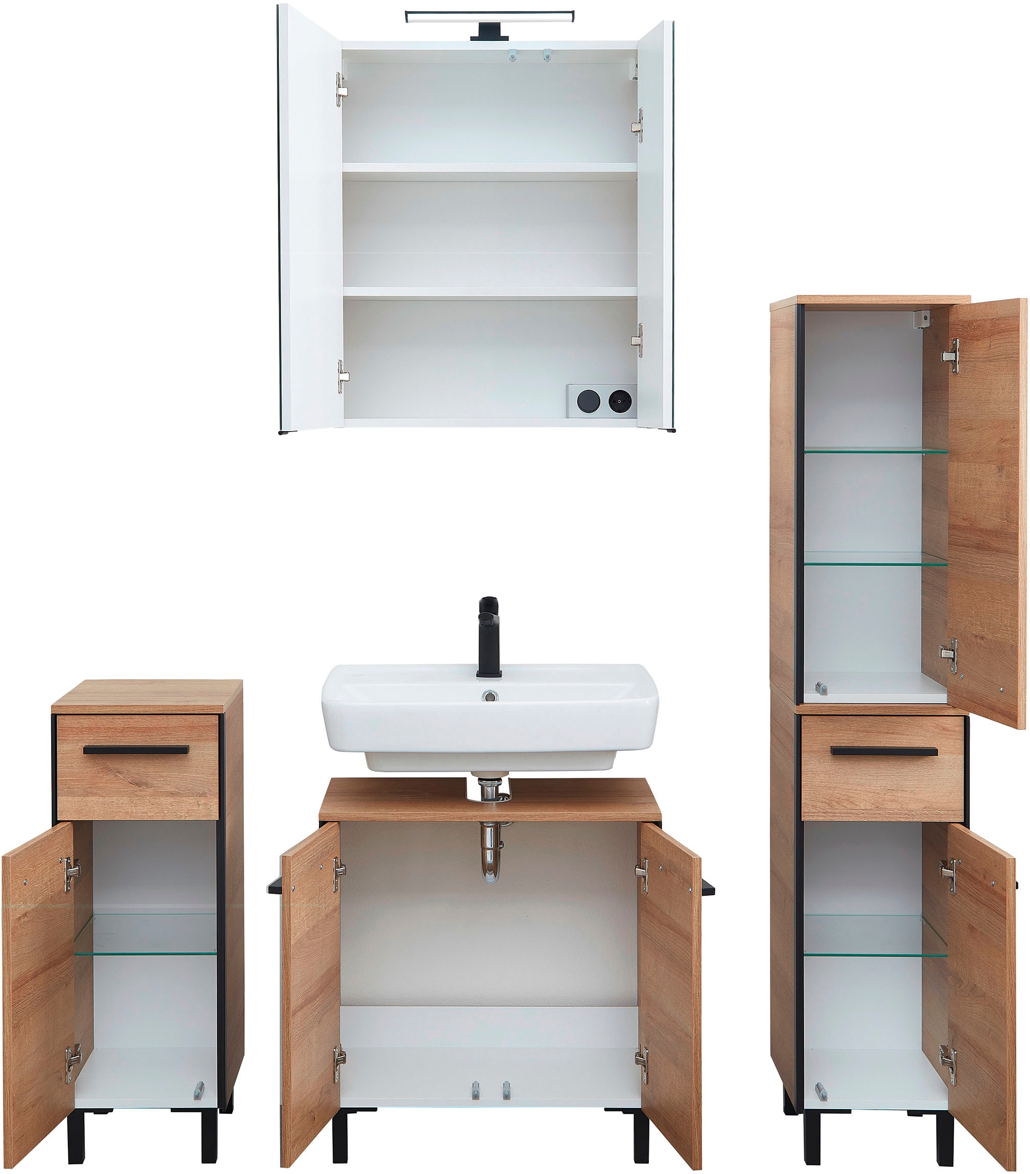 Saphir Ensemble de meubles de salle de bain »Quickset 395 4-teilig, Waschbeckenunterschrank mit LED-Spiegelschrank« 5 cuis tlg.
