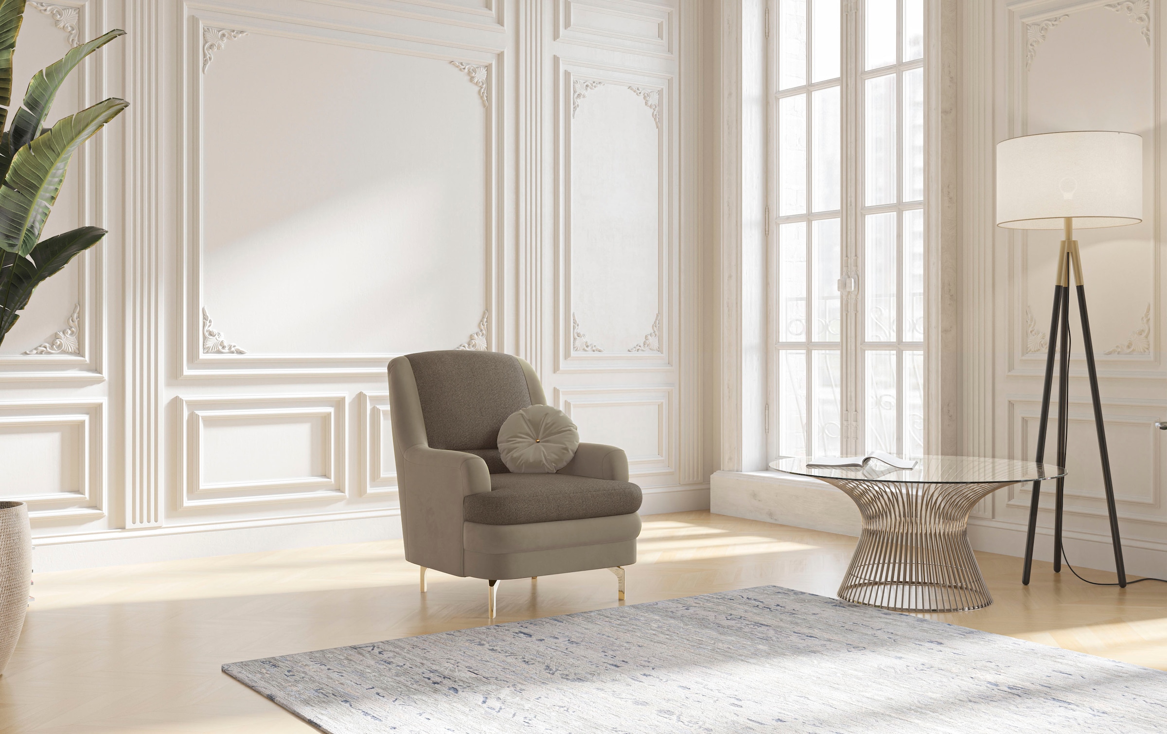 sit&more Sessel »Orient«, inkl. 1 Zierkissen mit Strass-Stein, goldfarbenfabene Metallfüsse