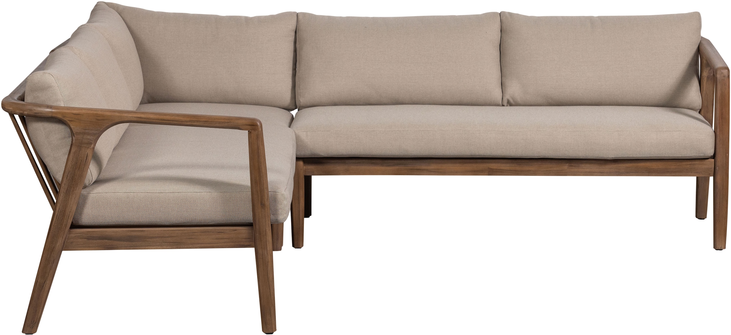 Image of WOOOD Ecksofa "Biam Akazienholz mit Kissen und Eckaufbau H 67 x B 227 x T 227 cm" Tragkraft 500 kg, natürliche Holzöle für Wasserabweisung, pfleigleicht