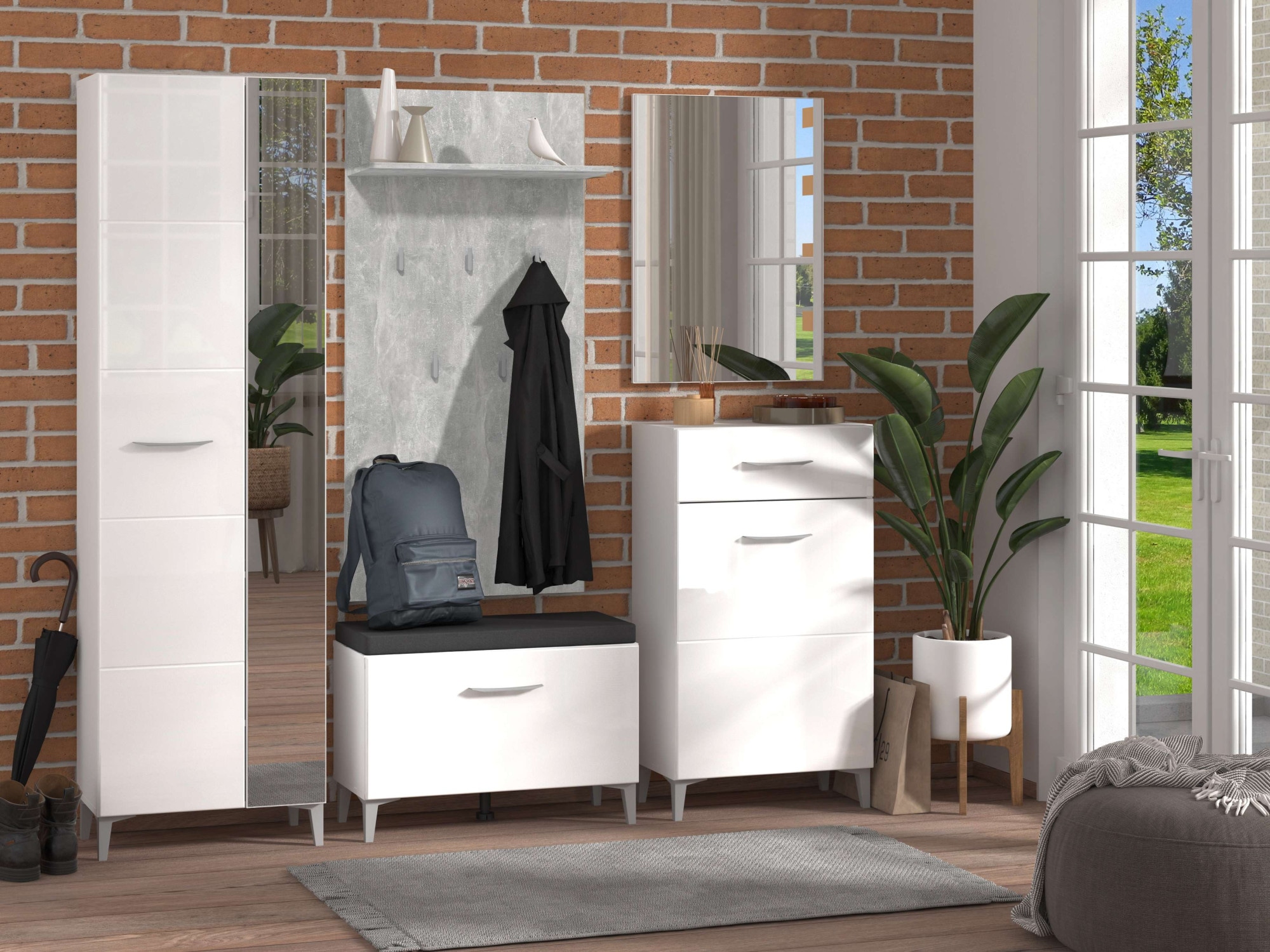 INOSIGN Garderobenschrank »Belfort, Kleiderschrank, Stauraumschrank, Flurschrank, Höhe 195 cm«, in Opaque Weiss mit MDF-beschichtet Fronten, mit Spiegel
