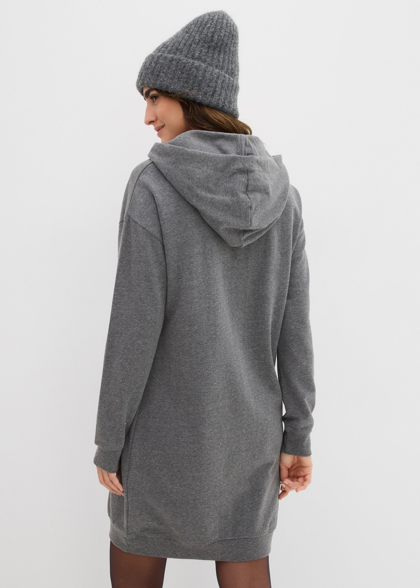 bonprix Robe en sweat »Sweatkleid mit Baumwolle« Poche kangourou mit Kapuze, aus Baumwolle und Viskose, lockere Passform