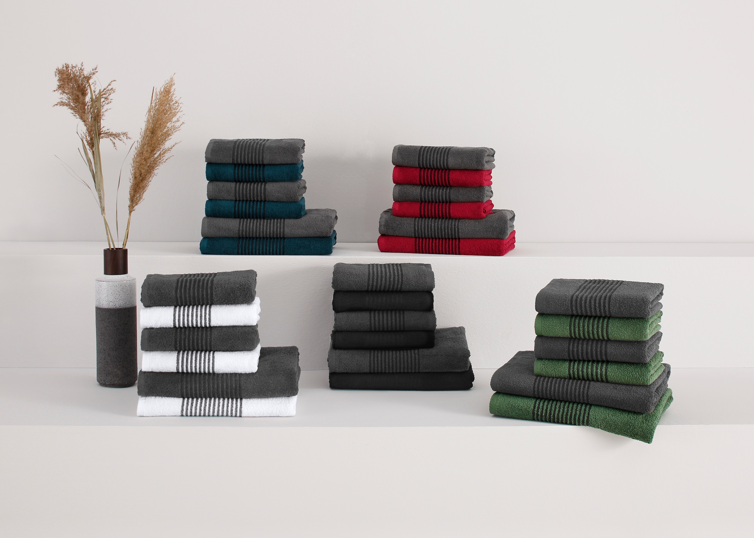 Image of Bruno Banani Handtuch Set "Jassen, Duschtücher, Handtücher" Set 6 Walkfrottee mit gestreifter Bordüre, 6 teiliges Handtücher Set aus 100% Baumwolle