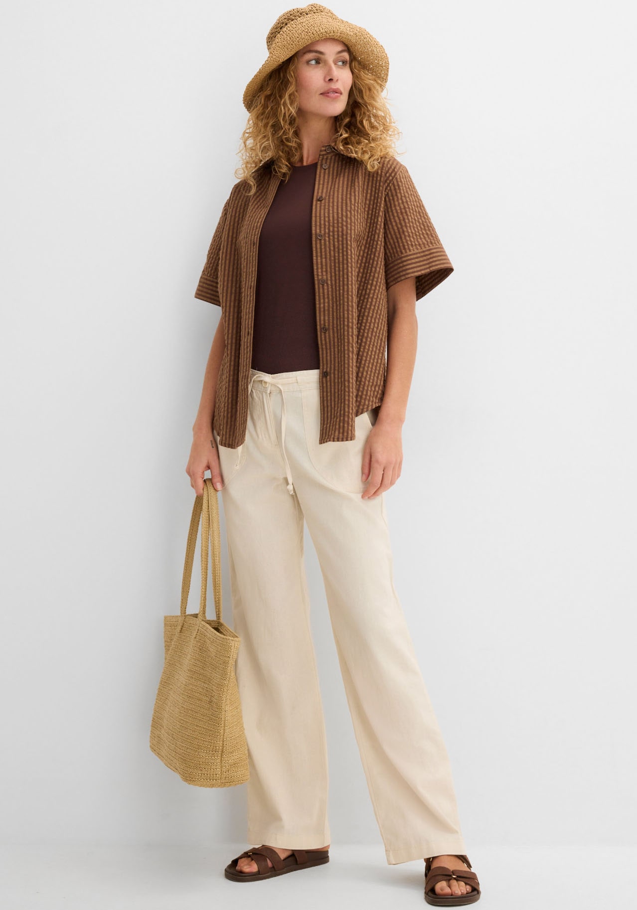 bonprix Pantalon en lin  Loose Fit, mit Kordelzugbund, mit Eingrifftaschen, mit Gesässtaschen