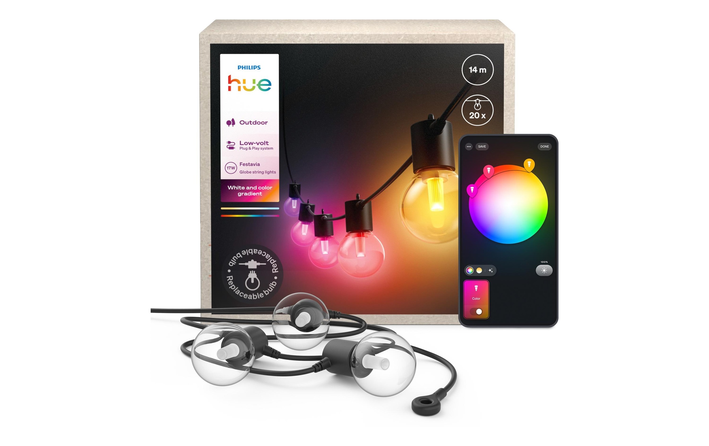 Image of Philips Hue LED-Lichterkette "Festavia Globe Outdoor 14 m CH"