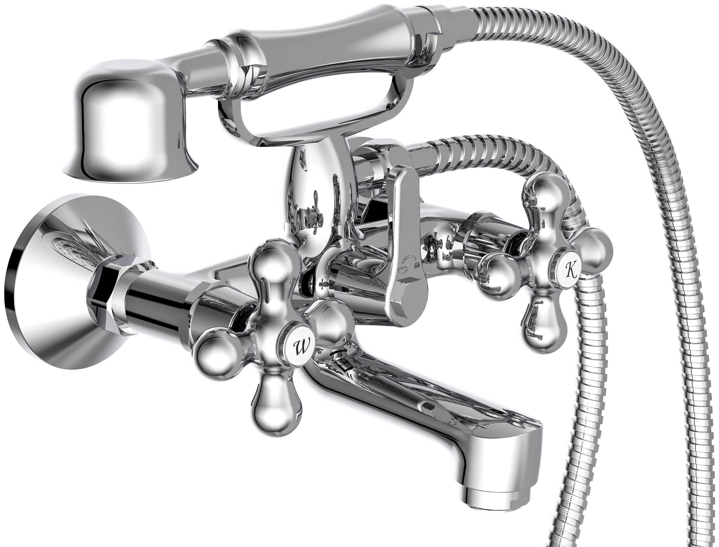 Image of Schütte Wannenarmatur "Elk" Set, Mischbatterie Badewanne, Wasserhahn Bad mit Handbrause, Chrom