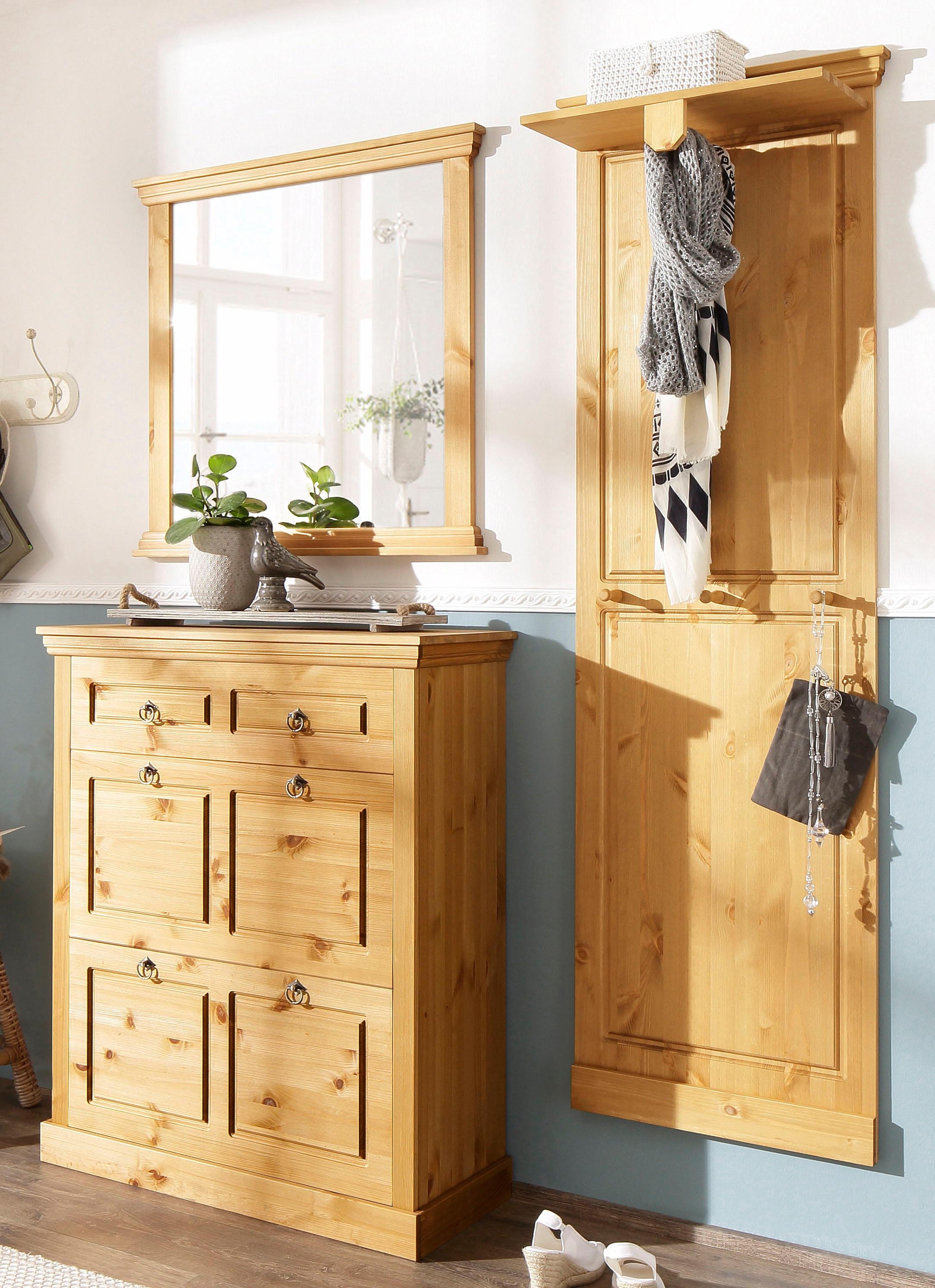 GOODproduct Armoire à chaussures »Basilico« aus massiver Kiefer, FSC®, Breite 90 cm, mit Schublade, Kassettenoptik