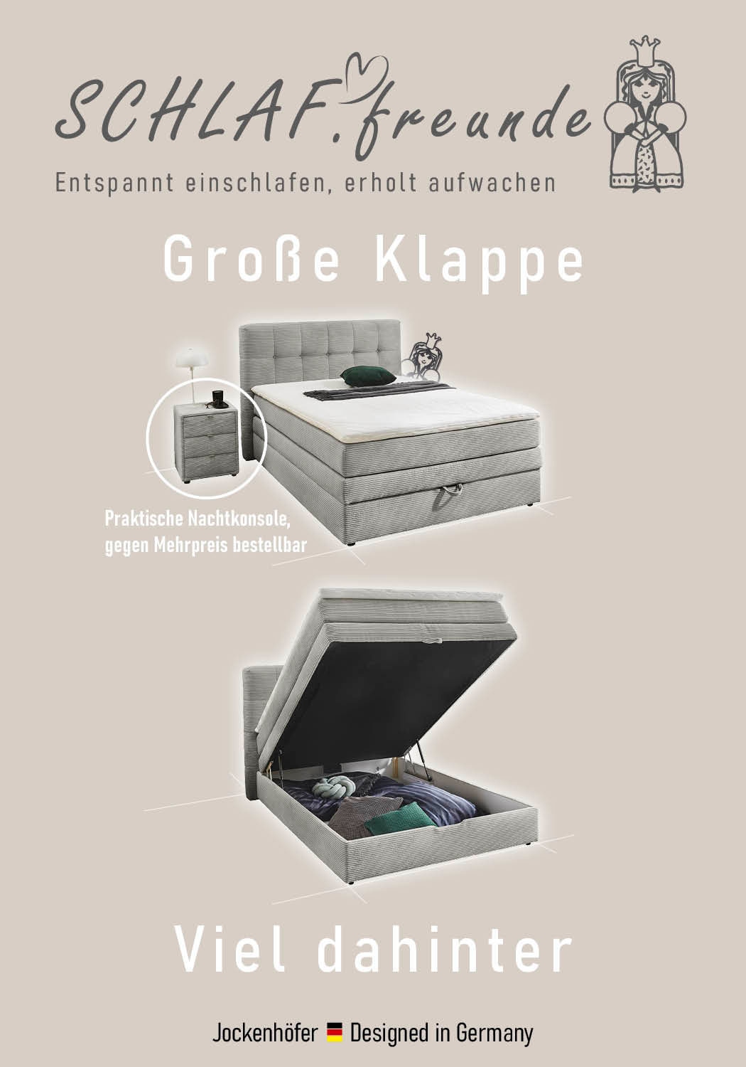 Jockenhöfer Gruppe Boxspringbett »AMY mit Bettkasten, inkl. Taschenfederkernmatratze Härtegrad H3-H4« mit 6 cm Kaltschaum-Topper, Samt-Bezug, 180x200 und 200x200 cm