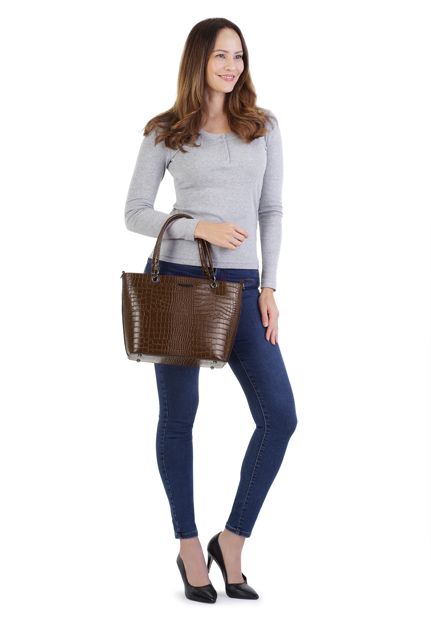 Cluty Henkeltasche, echt Leder, Made in Italy