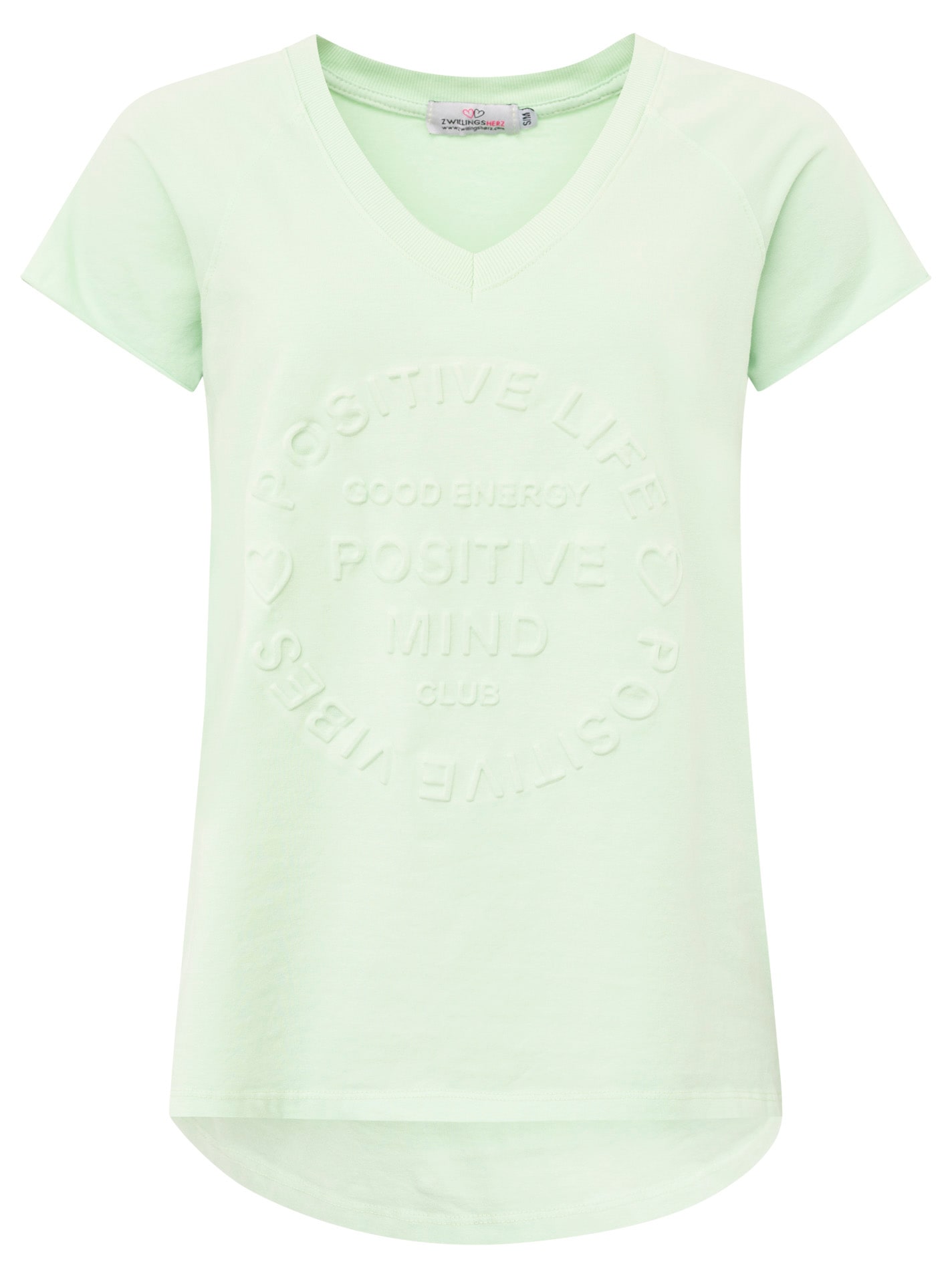 Zwillingsherz Kurzarmshirt »Oversizedshirt Stempeldruck "Positive Mind"«, mit V-Neck Ausschnitt und Stempeldruck, leicht oversized geschnitten
