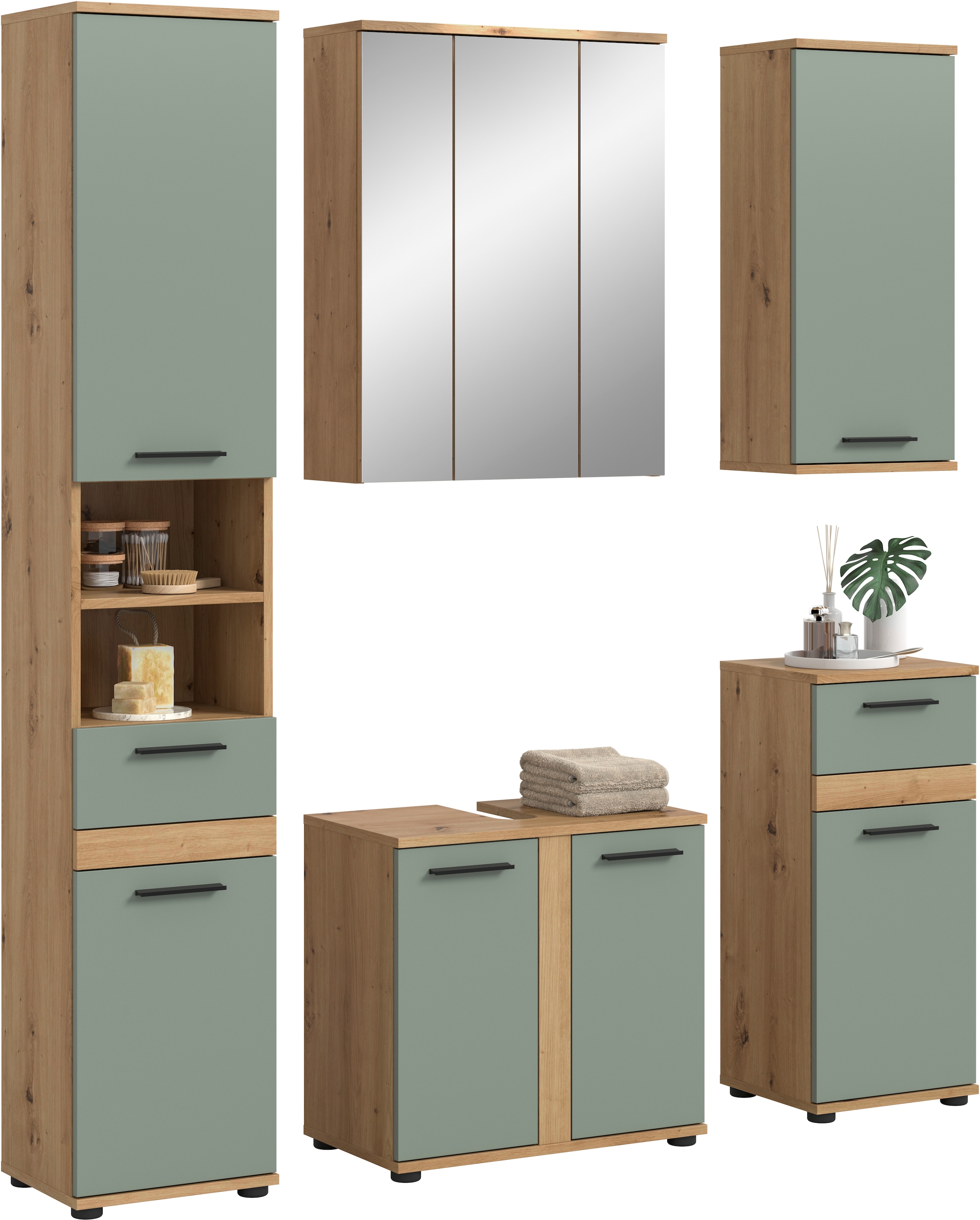 Image of welltime Badmöbel-Set "LUCCA, 5-teilig, MDF Hochglanzfront, bestehend aus:" Set, 5 Stk. tlg.