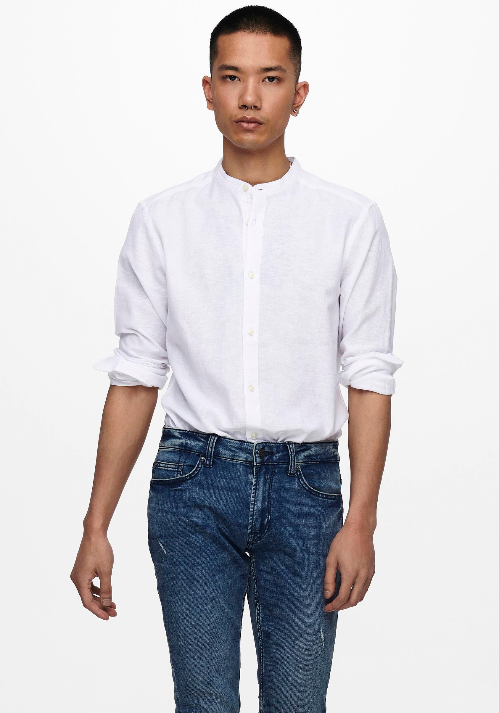 Image of ONLY & SONS Langarmhemd "ONSCAIDEN LS SOLID LINEN MAO SHIRT NOOS"