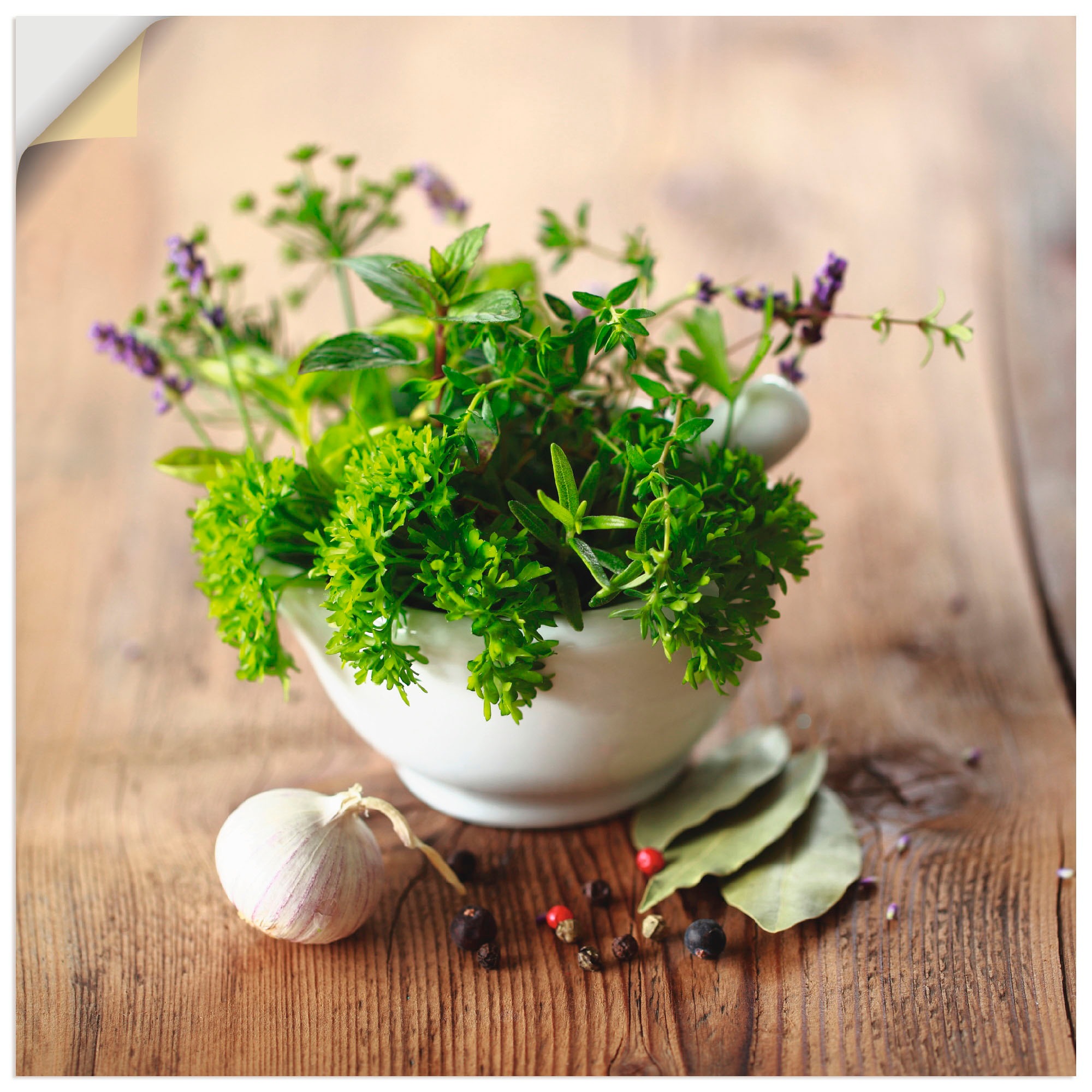 Image of Artland Wandbild »Verschiedene Kräuter - Küche«, Arrangements, (1 St.), in vielen Grössen & Produktarten - Alubild / Outdoorbild für den Aussenbereich, Leinwandbild, Poster, Wandaufkleber / Wandtattoo auch für Badezimmer geeignet bei Ackermann Versand Sch