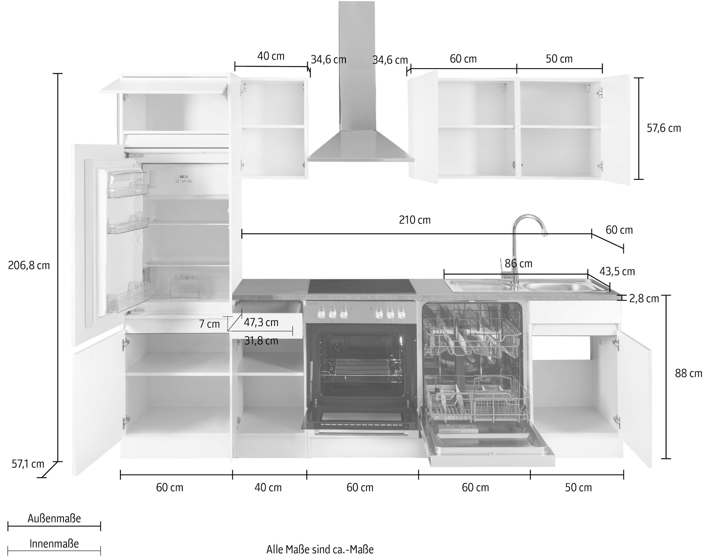 OPTIFIT Küchenzeile kaufen cm Breite 270 ohne E-Geräte, günstig »Roth«
