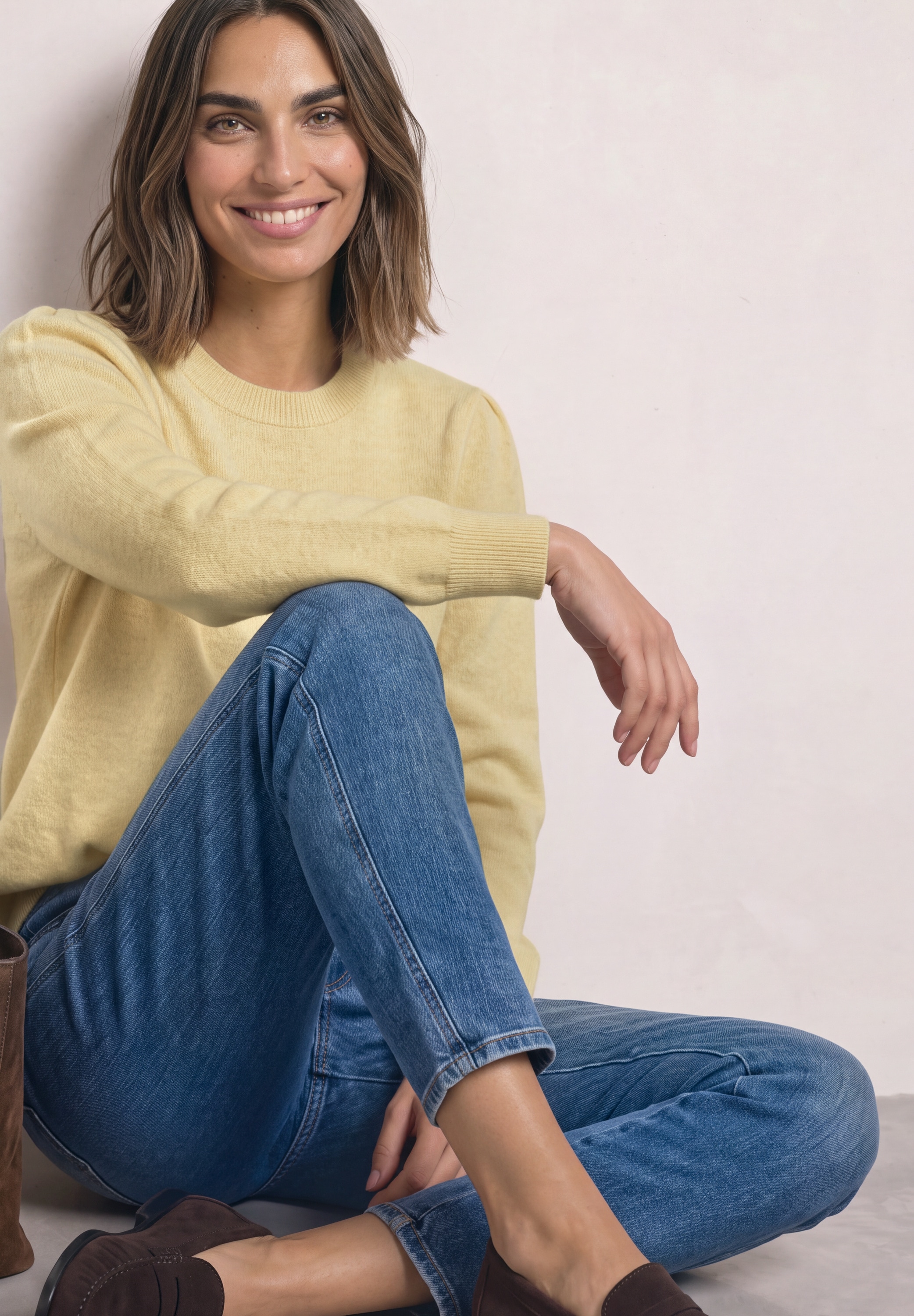 STREET ONE Strickpullover Langarm Pullover mit Rundhals und Raffung