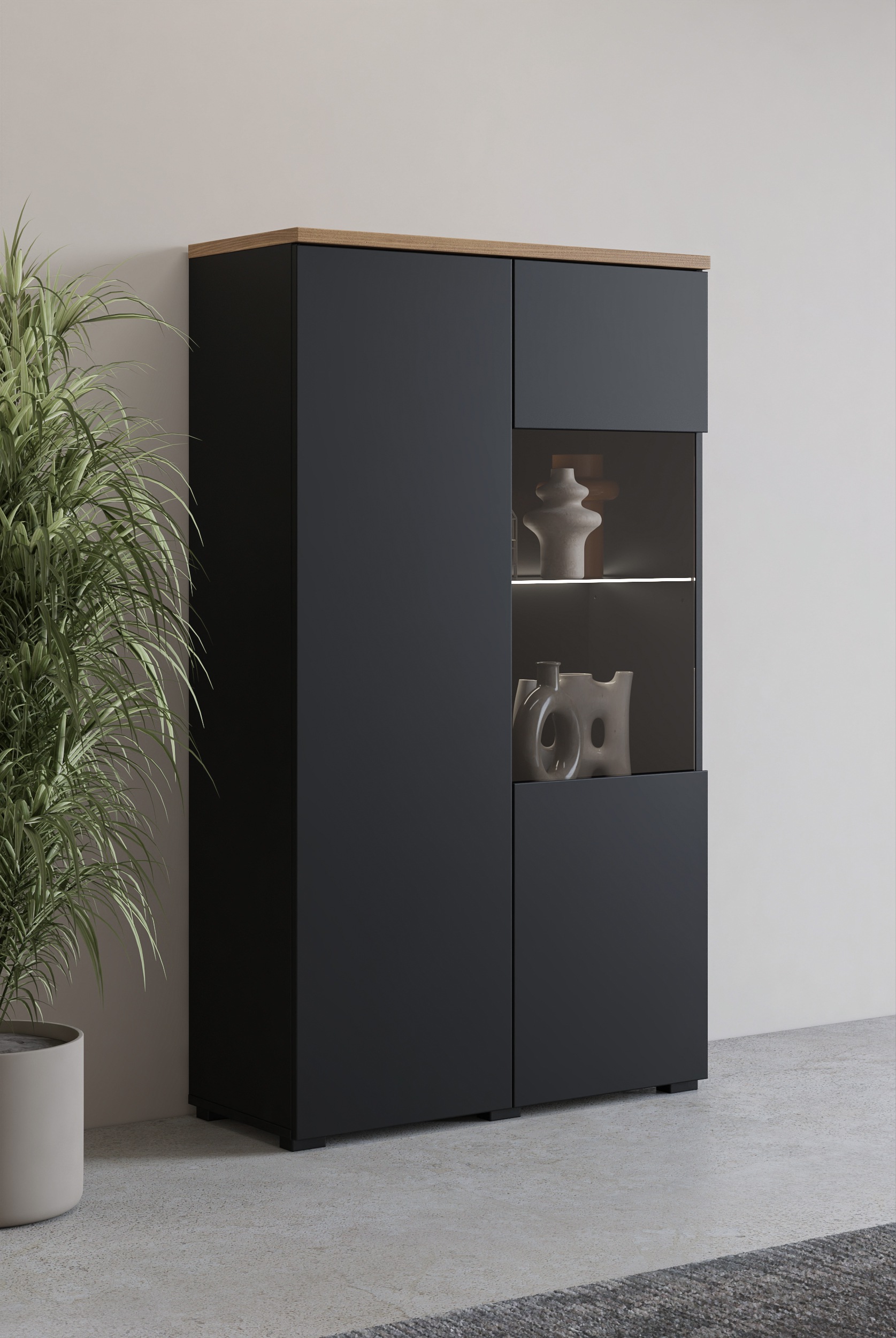 Image of GOODproduct Vitrine "Modo, Breite 80 cm, moderner griffloser Vitrineschrank" Vitrine mit viel Stauraum, Einlegeböden verstellbar, Glastür