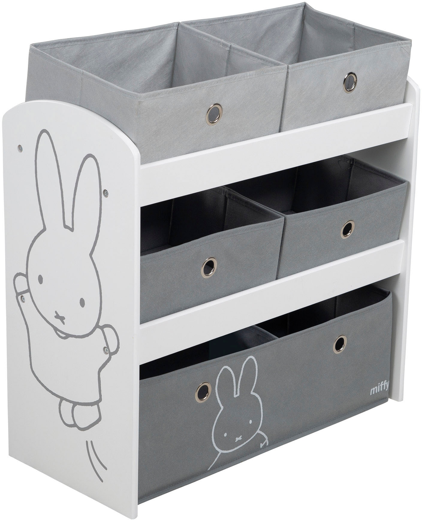 roba® Kinderregal »miffy®, grau«, inklusive 5 Stoffboxen in 2 Grössen