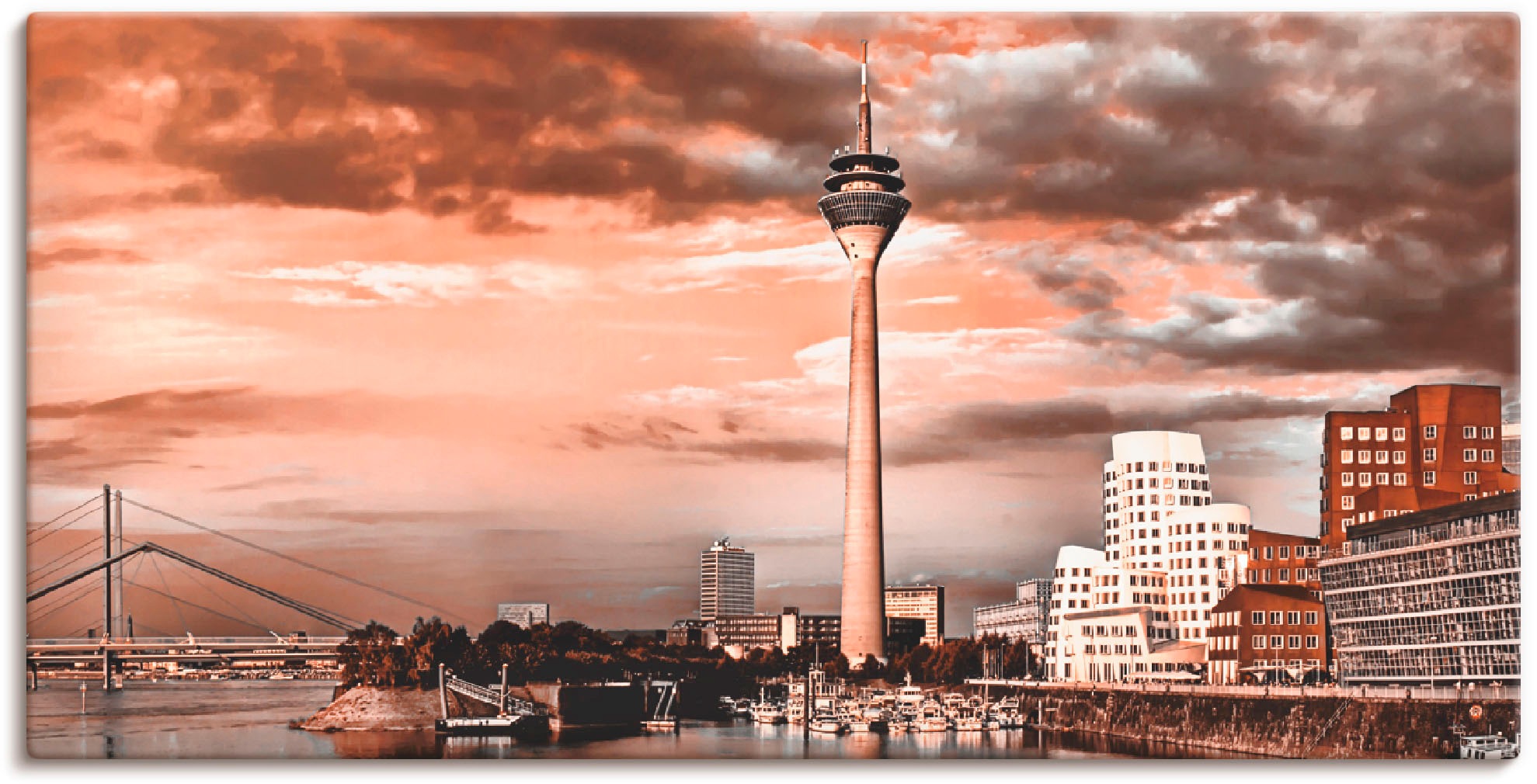 Image of Artland Leinwandbild "Düsseldorf Skyline III" Architektonische Elemente 1 Stk. tlg. auf Holzrahmen gespannt