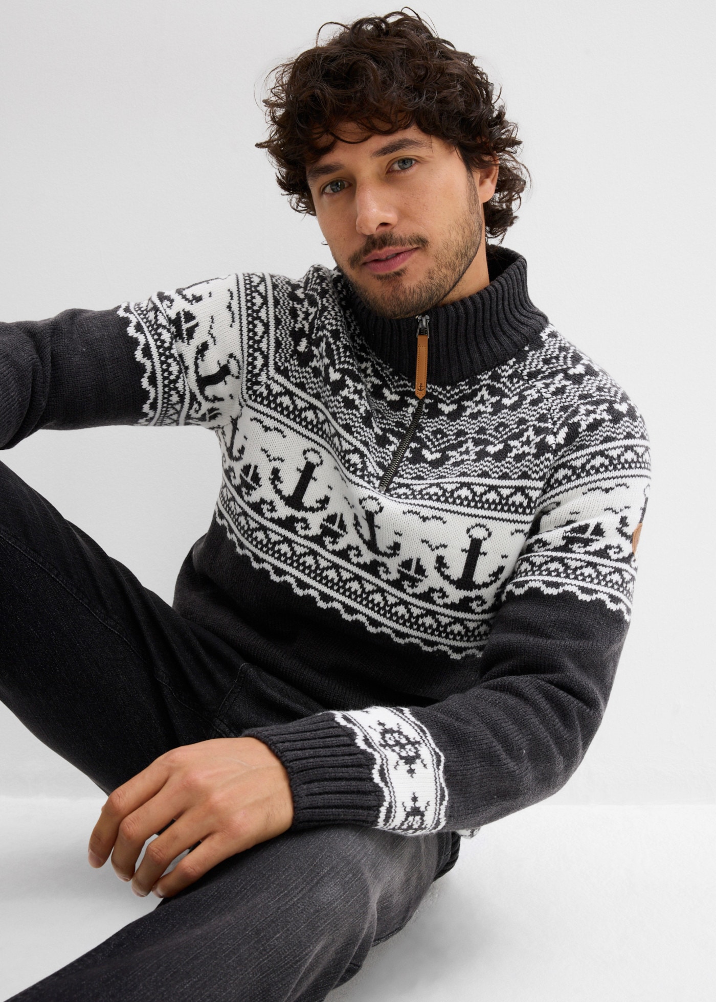 bonprix Norwegerpullover mit Troyerkragen, Regular Fit, aus Polyacryl