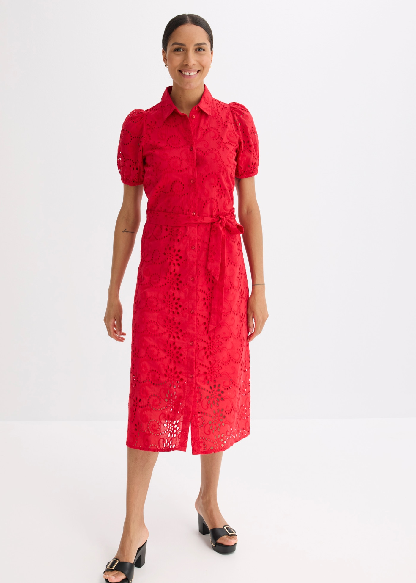 Image of bonprix Blusenkleid aus reiner Baumwolle, mit Lochstickerei