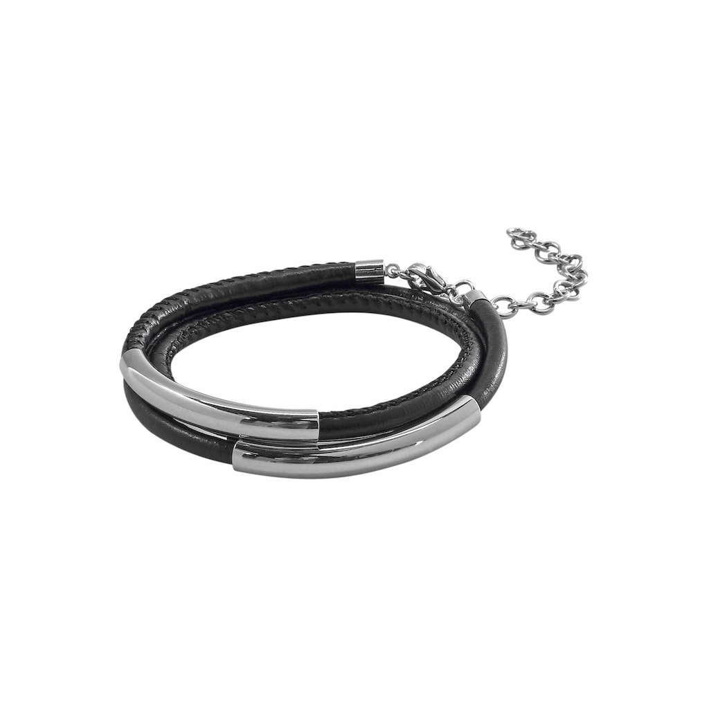Firetti Wickelarmband »schwarzes Armband zum Wickeln mit Naht und 3 Metallelementen«