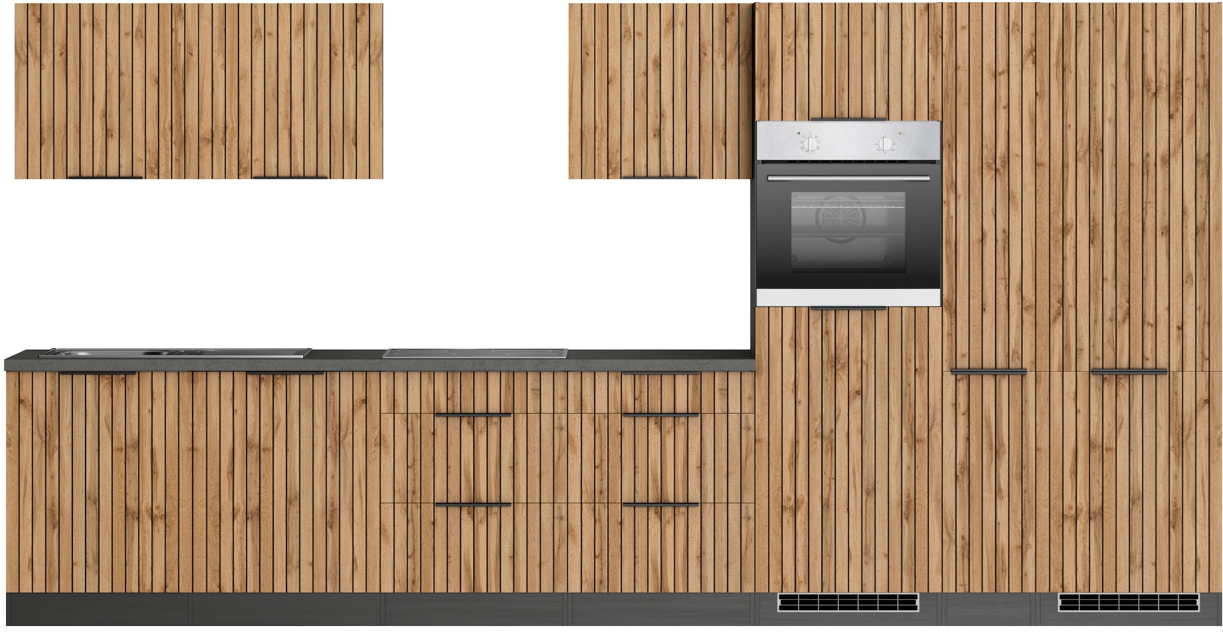 KOCHSTATION Kitchenette »KS-Lagos, Breite 390 cm, wahlweise mit E-Geräten« plaque de cuisson gaz ou induction, évier inox ou noir