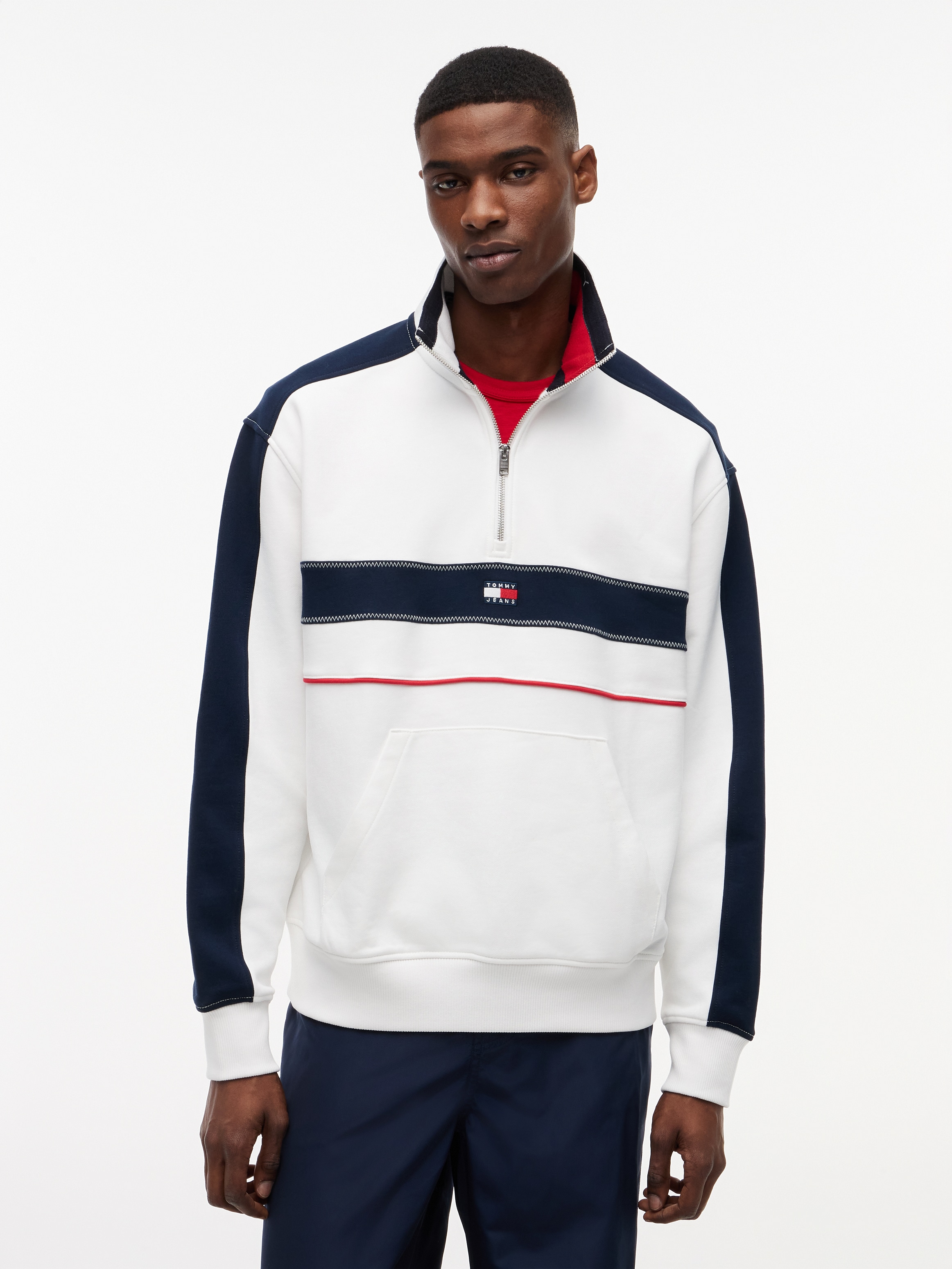 Image of Tommy Jeans Sweatshirt "TJM RLX COLOR BLOCK QUARTER ZIP", Stehkragen mit Reissverschluss
