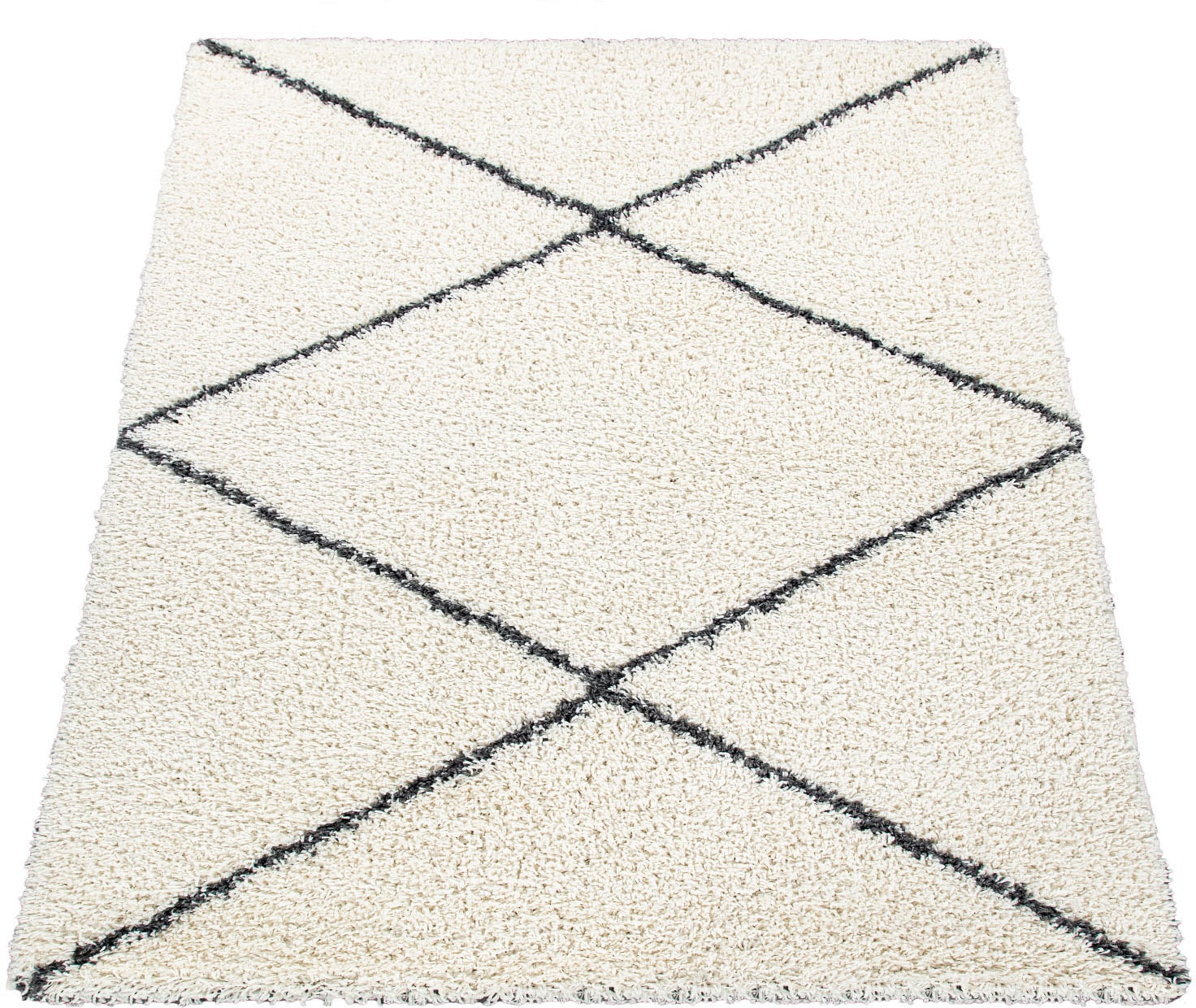 Paco Home Hochflor-Teppich »Kalmar 442«, rechteckig, Scandi Design, Rauten Muster, weich & kuschelig