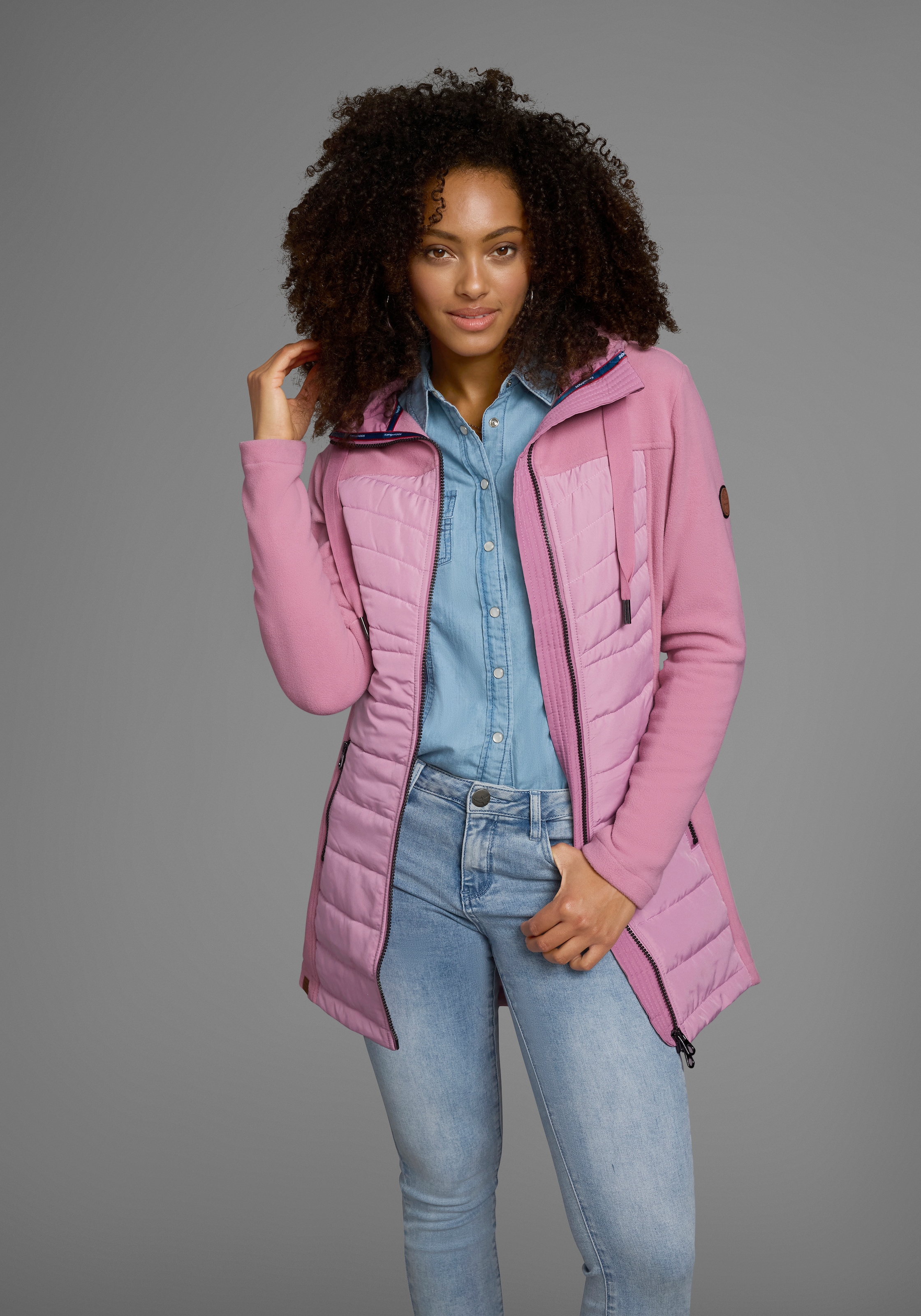 KangaROOS Langjacke, mit Kapuze, Hybridjacke - Fleecejacke mit wattierten Bereichen