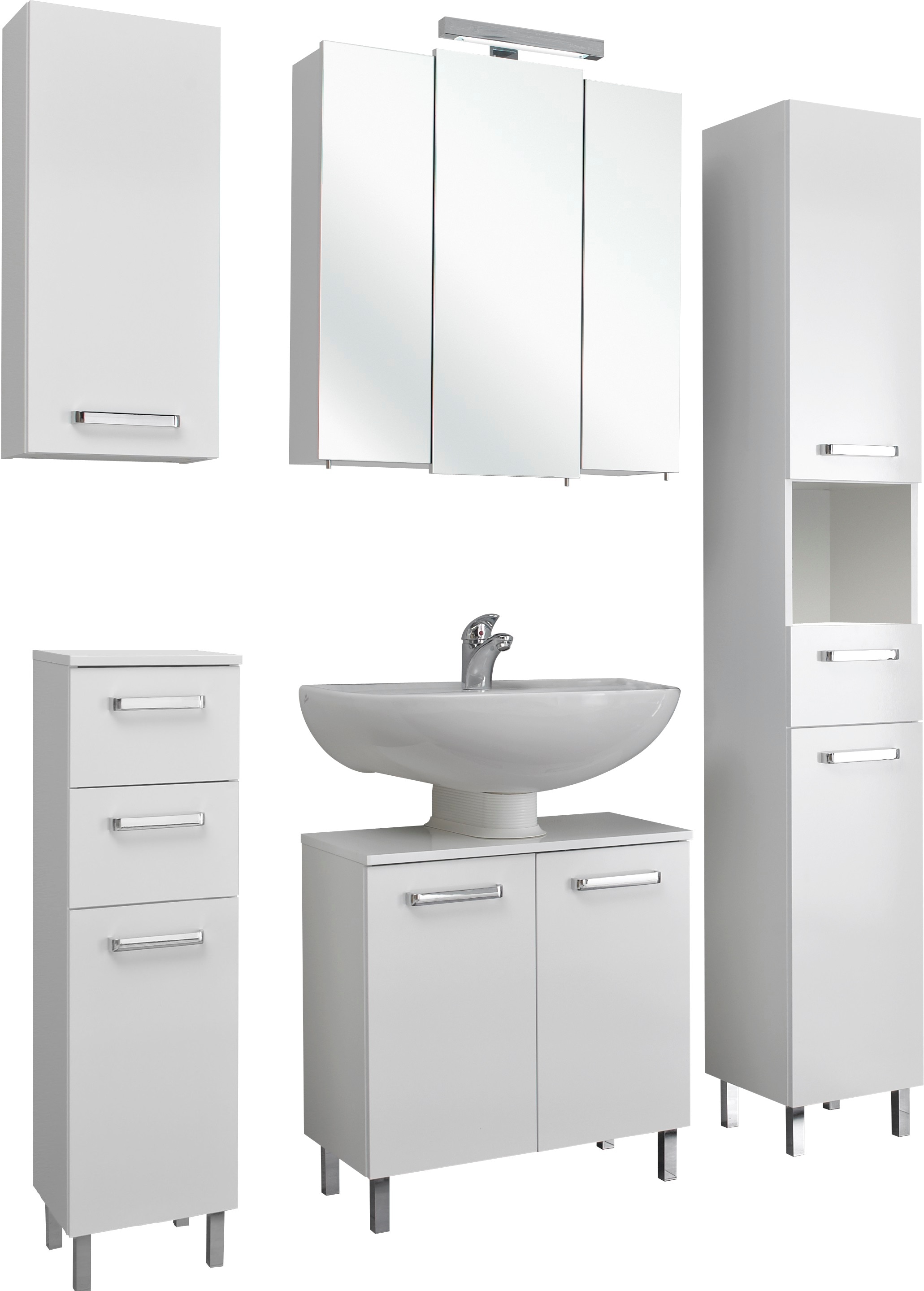 Image of Saphir Badmöbel-Set "Quickset 5-teilig, Waschbeckenunterschrank mit LED-Spiegelschrank" Komplett-Set, 5 Stk. tlg.