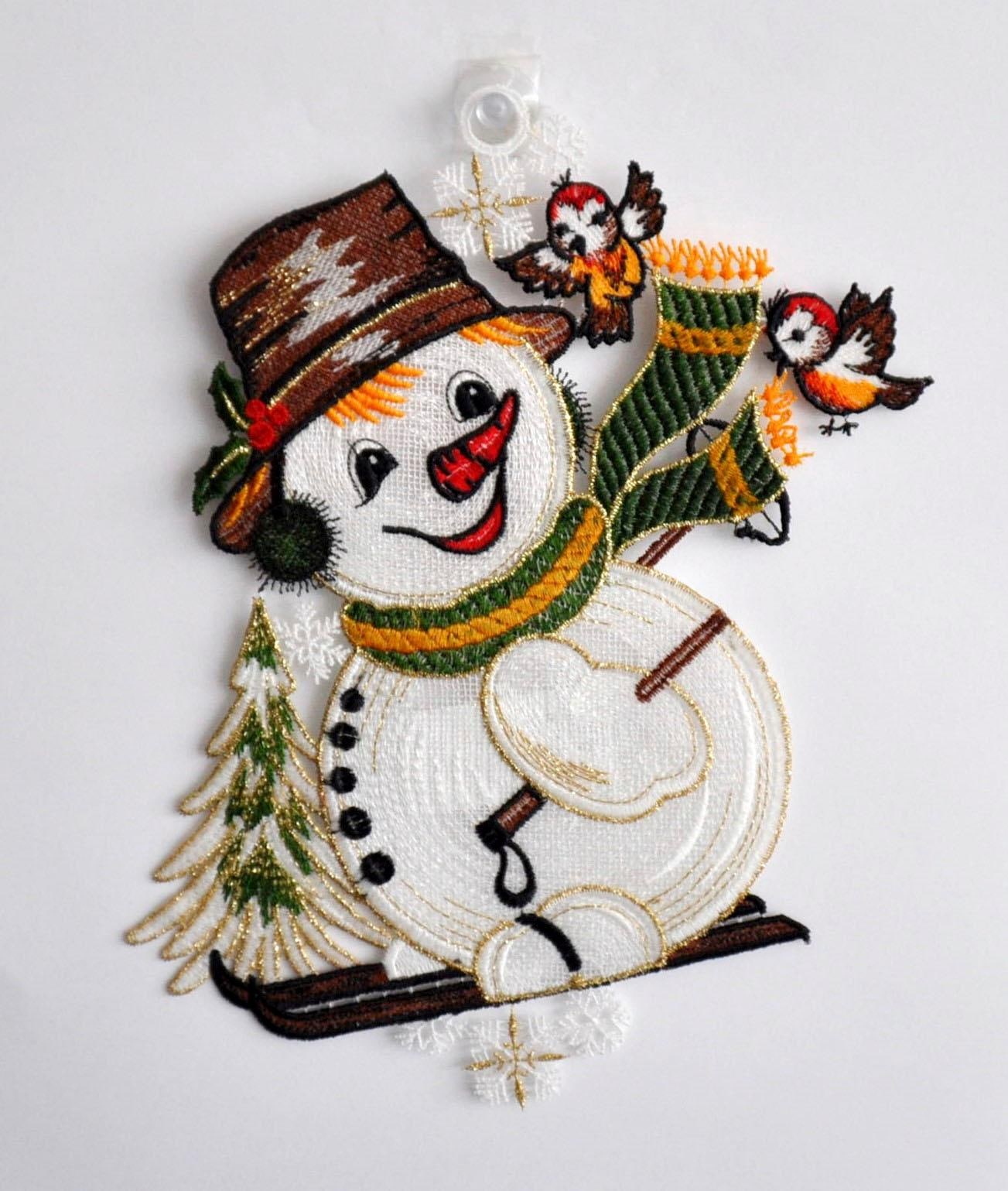 Image of Stickereien Plauen Fensterbild "Schneemann mit Schal"