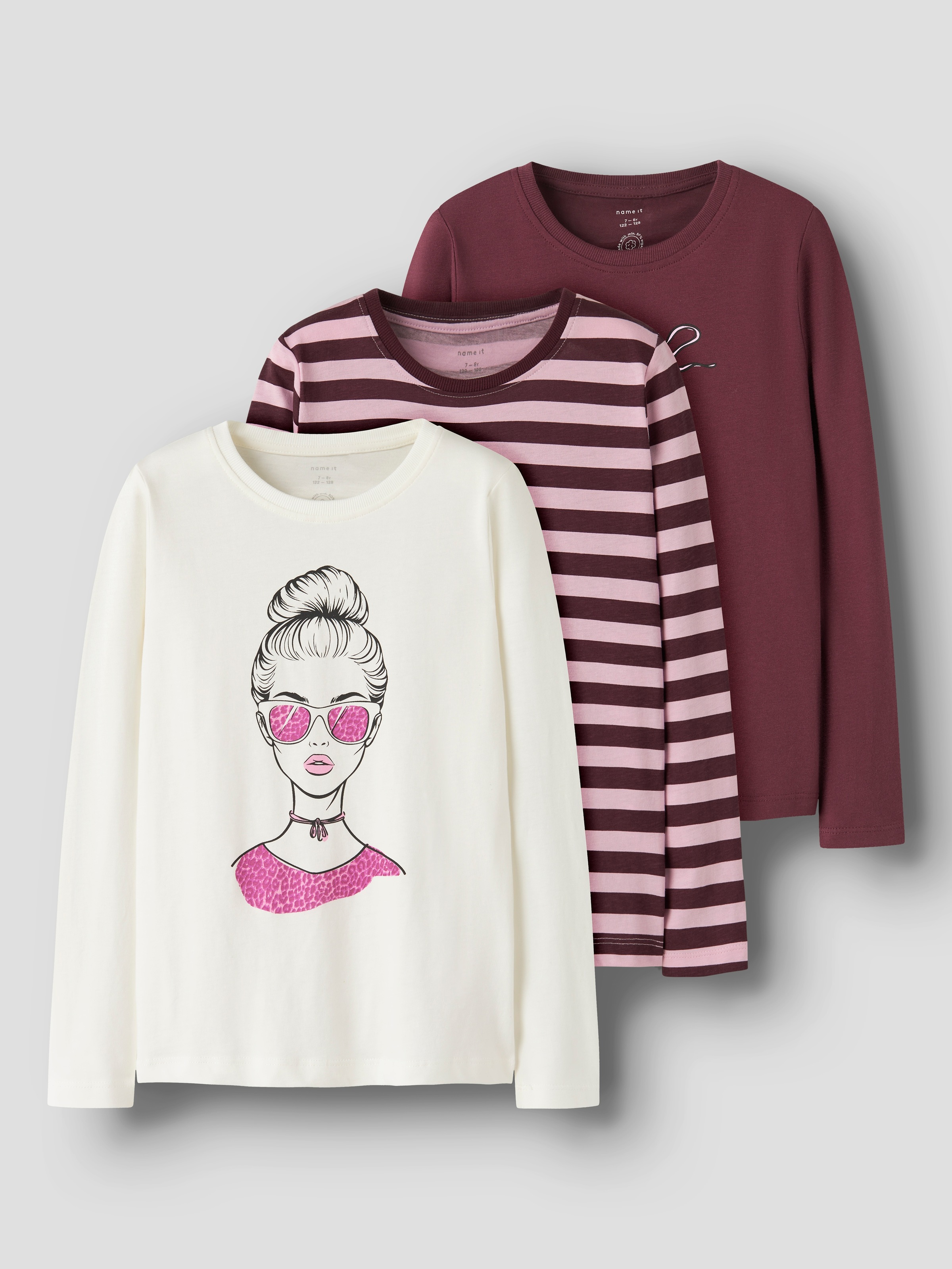 Image of Name It Langarmshirt "NKFNIANA 3P LS TOP" Packung, 3 Stk. Baumwolle, regular fit