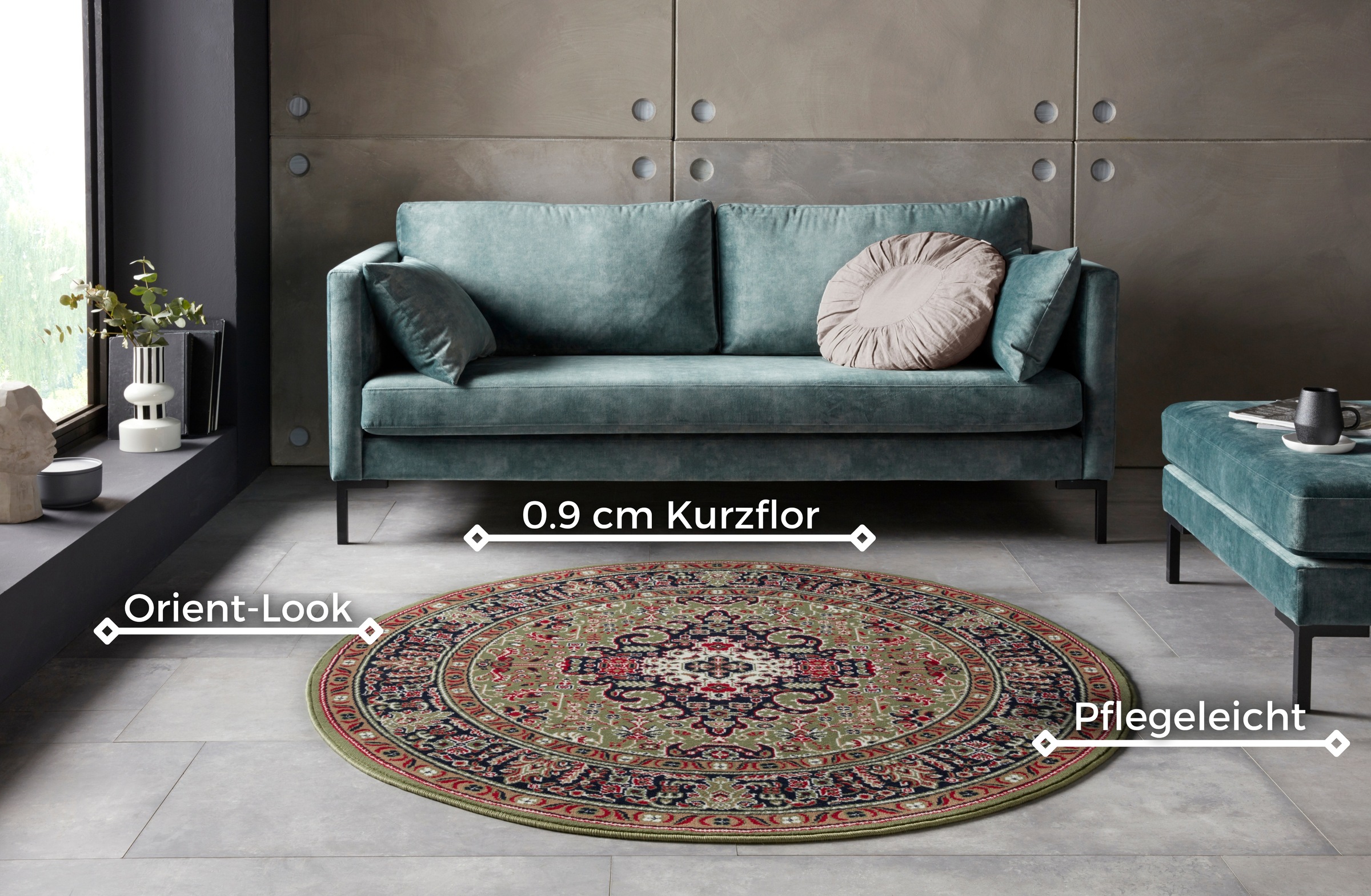 NOURISTAN Teppich »Skazar Isfahan«, rund, 9 mm Höhe, Kurzflor, Orient, Teppich, Vintage, Esszimmer, Wohnzimmer, Flur