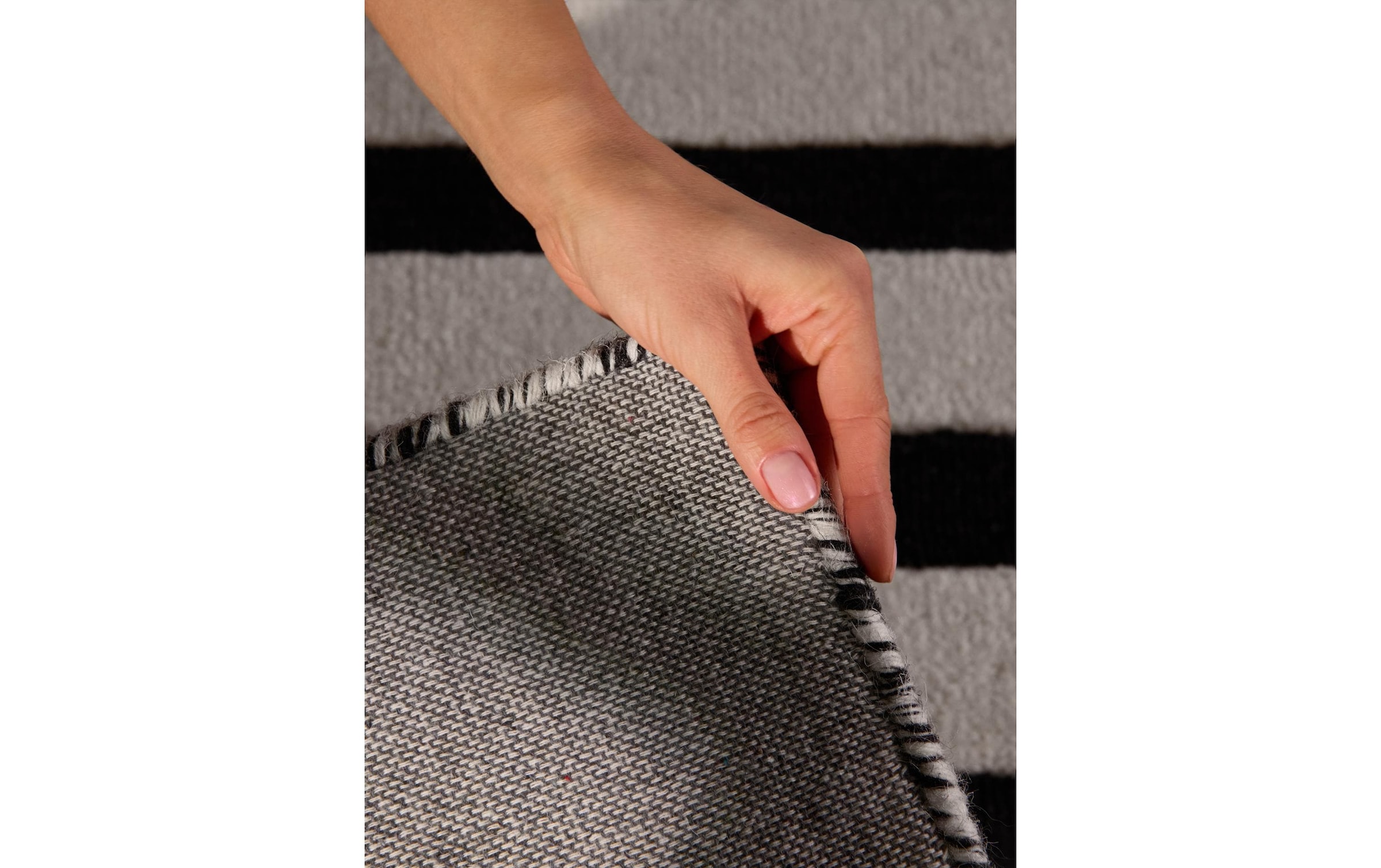ELLE DECORATION Teppich »Noir« rechteckig 12 mm Höhe Wolle, Natur, Wohnzimmer, schwarz weiss, Modern, Geometrisch, Streifen