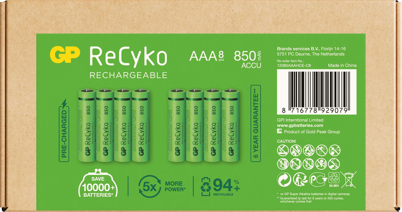 Image of GP Batteries Akku »8 Stck AAA wiederaufladbare Batterien, Akku NiMH 850 mAh ReCyko«, Micro, 850 mAh, nachhaltig, 6 Jahre Lebensdauer bei Ackermann Versand Schweiz